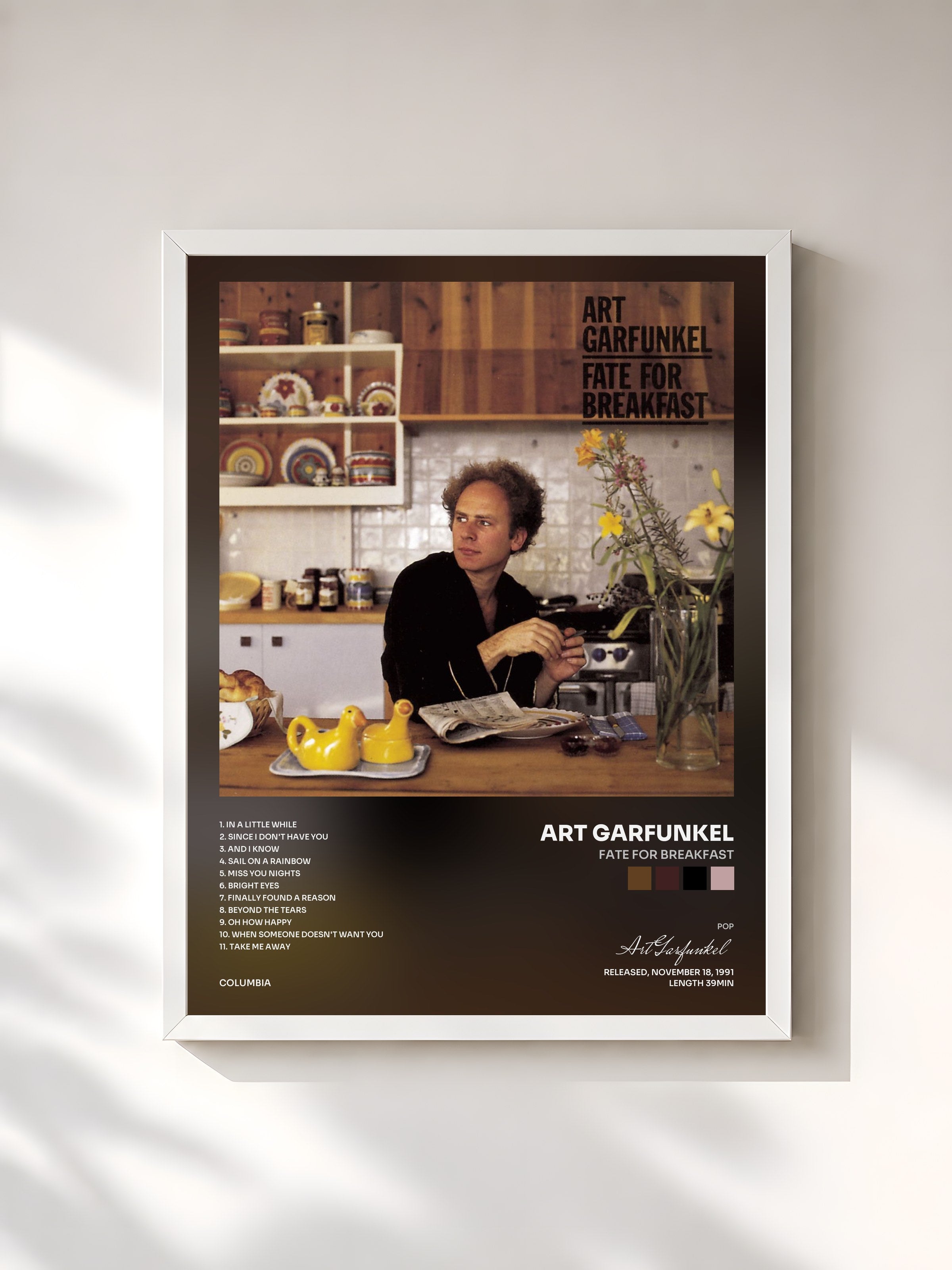 #blanc Tableau de l'album FATE FOR BREAKFAST de Art Garfunkel, cadre blanc, imprimé et encadré en France