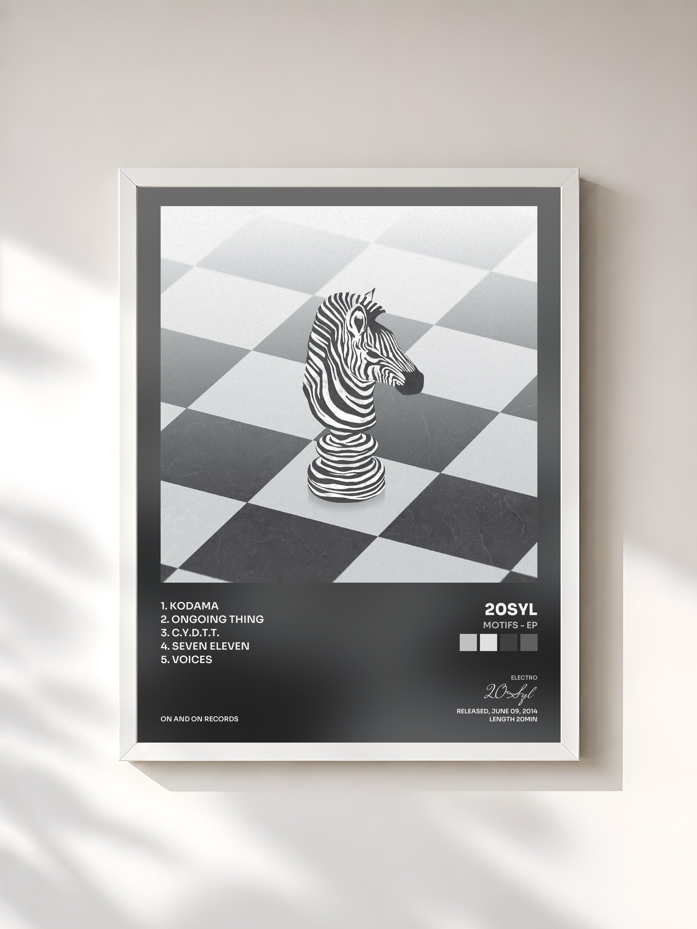 #blanc Tableau de l'album Motifs - EP de 20Syl, cadre blanc, imprimé et encadré en France