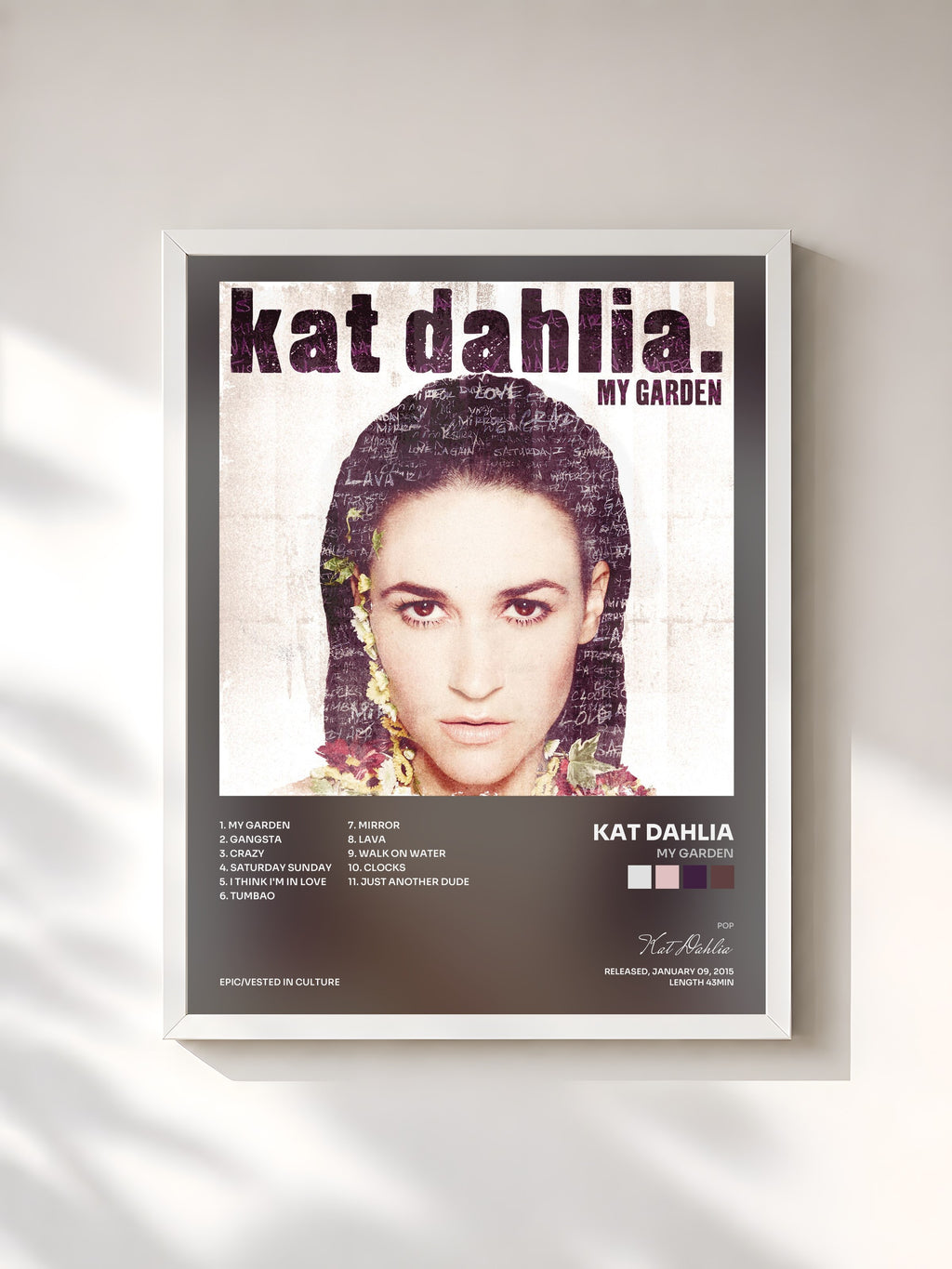 #blanc Tableau de l'album My Garden de Kat Dahlia, cadre blanc, imprimé et encadré en France