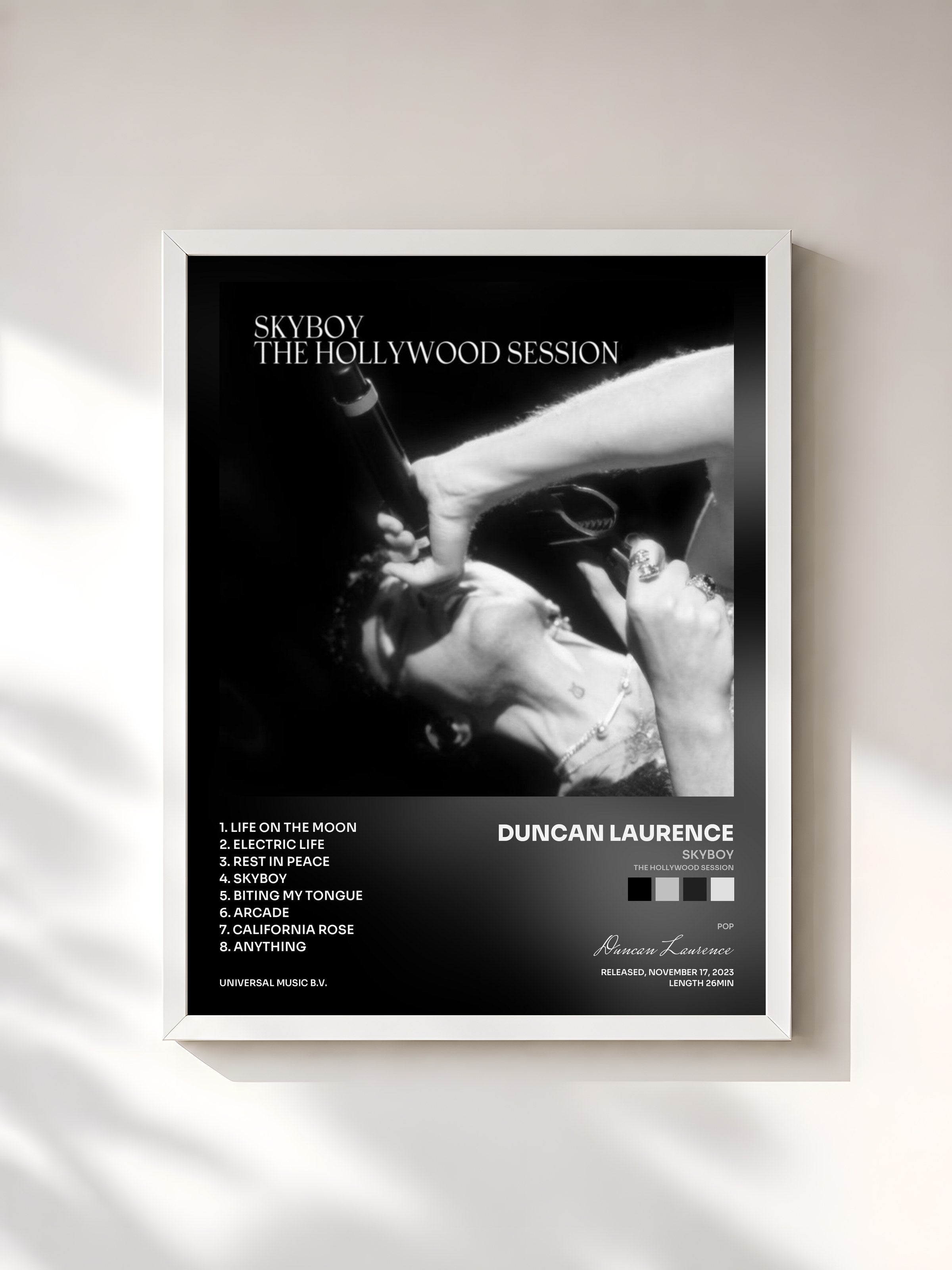 #blanc Tableau de l'album SKYBOY (THE HOLLYWOOD SESSION) de Duncan Laurence, cadre blanc, imprimé et encadré en France