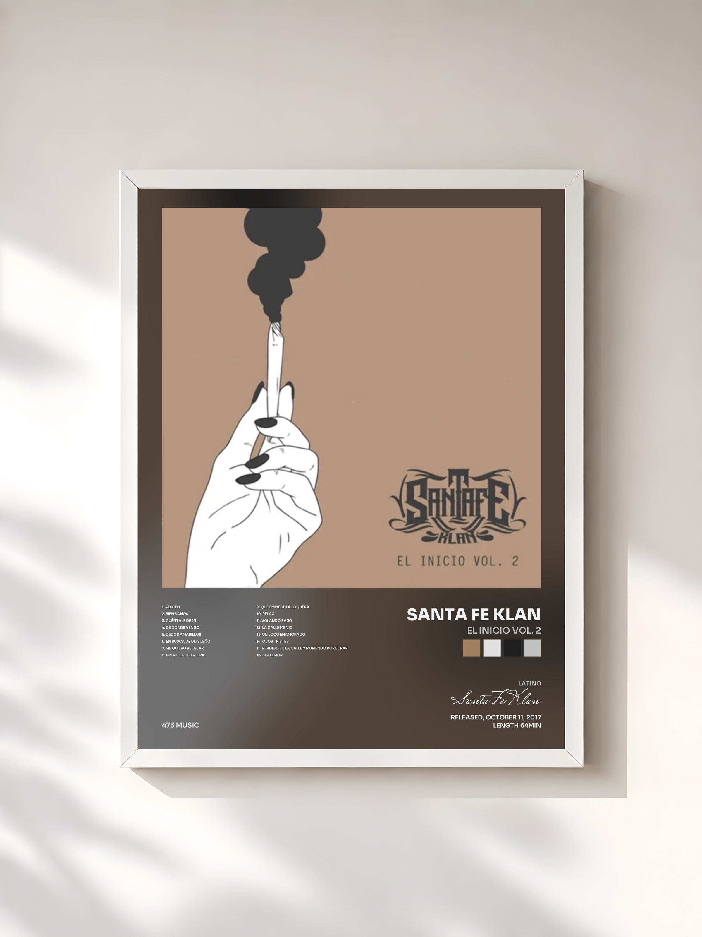 #blanc Tableau de l'album El Inicio Vol. 2 de Santa Fe Klan, cadre blanc, imprimé et encadré en France