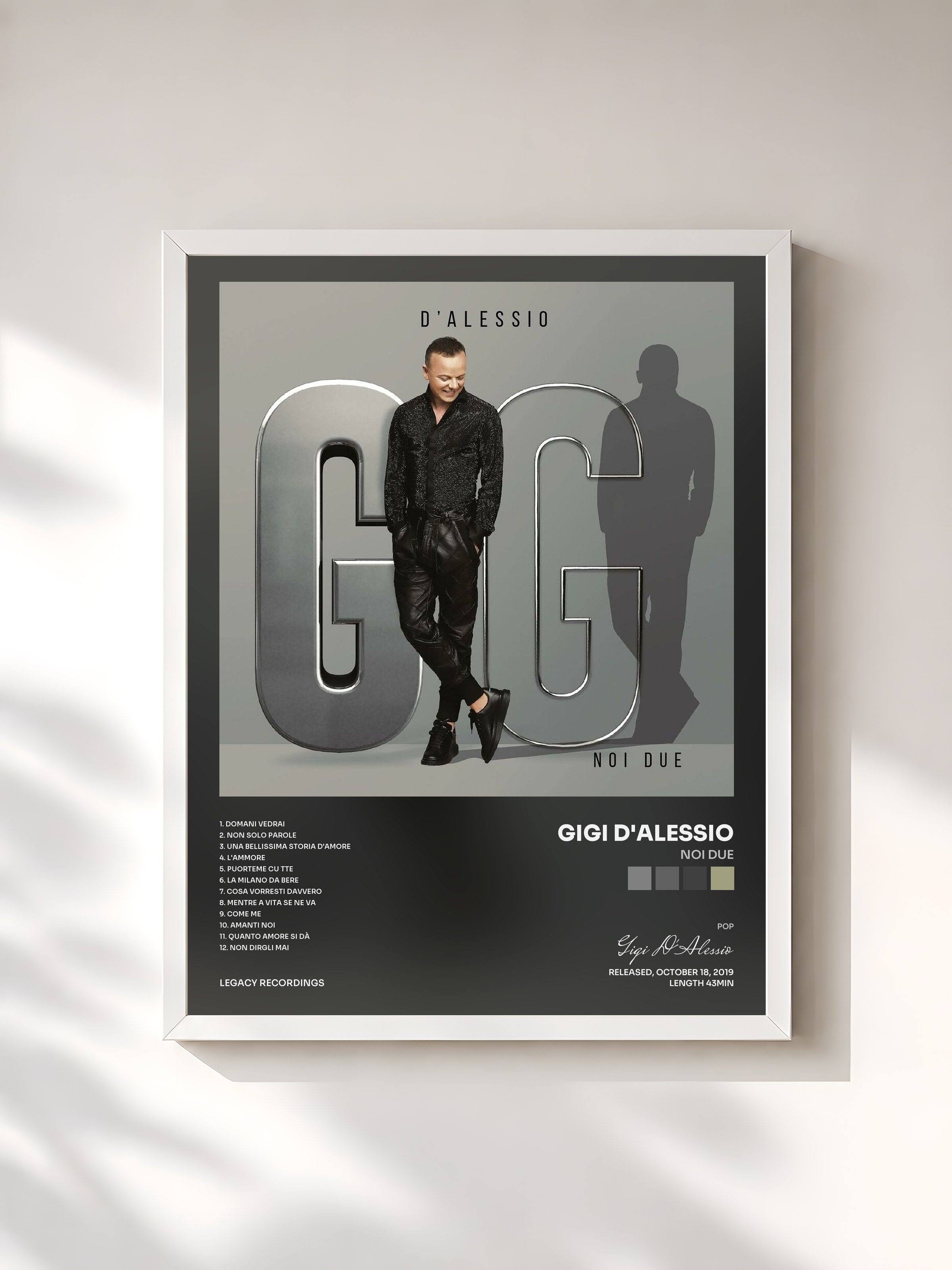 #blanc Tableau de l'album Noi due de Gigi D'Alessio, cadre blanc, imprimé et encadré en France
