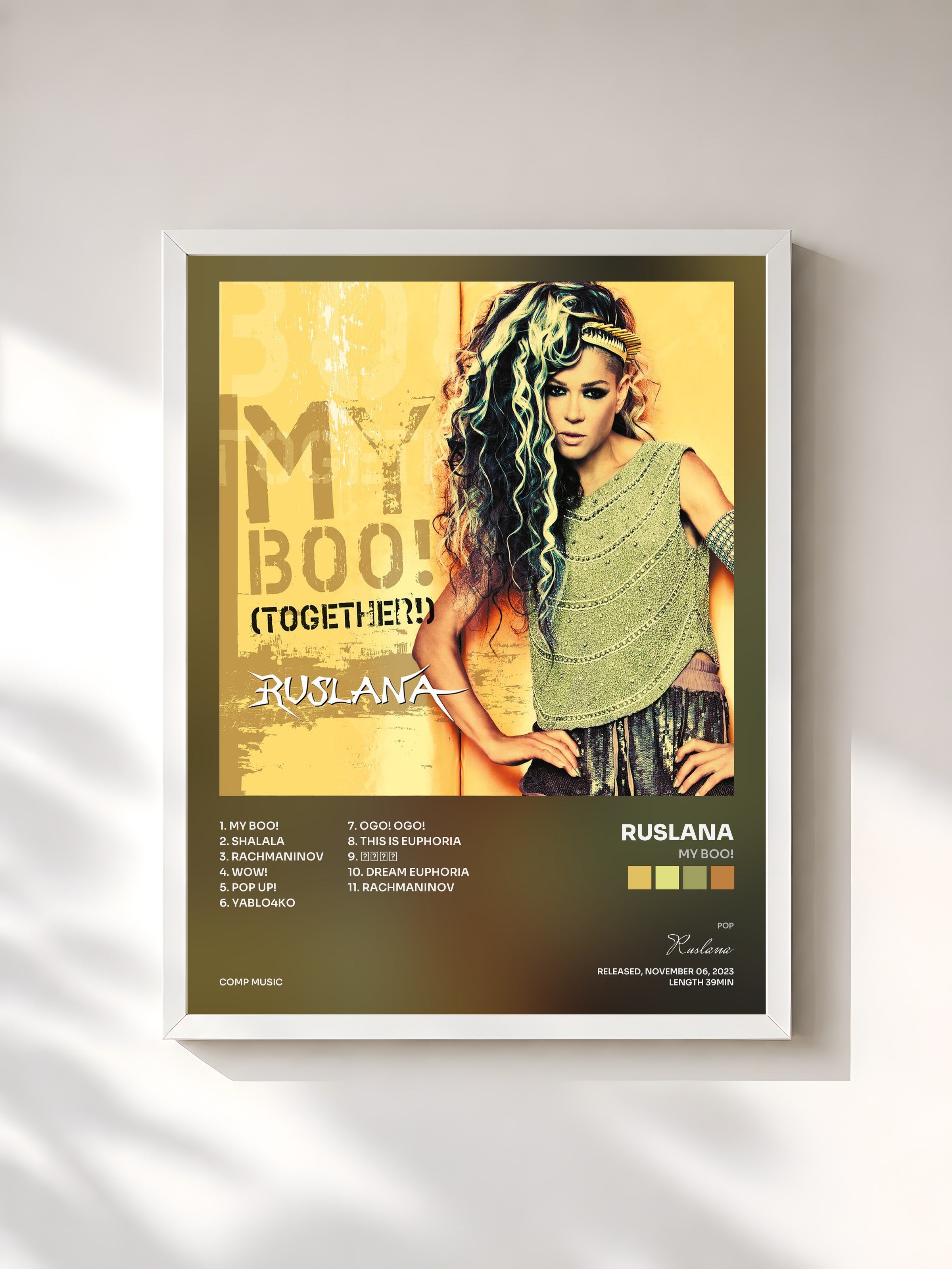 #blanc Tableau de l'album My Boo! de Ruslana, cadre blanc, imprimé et encadré en France