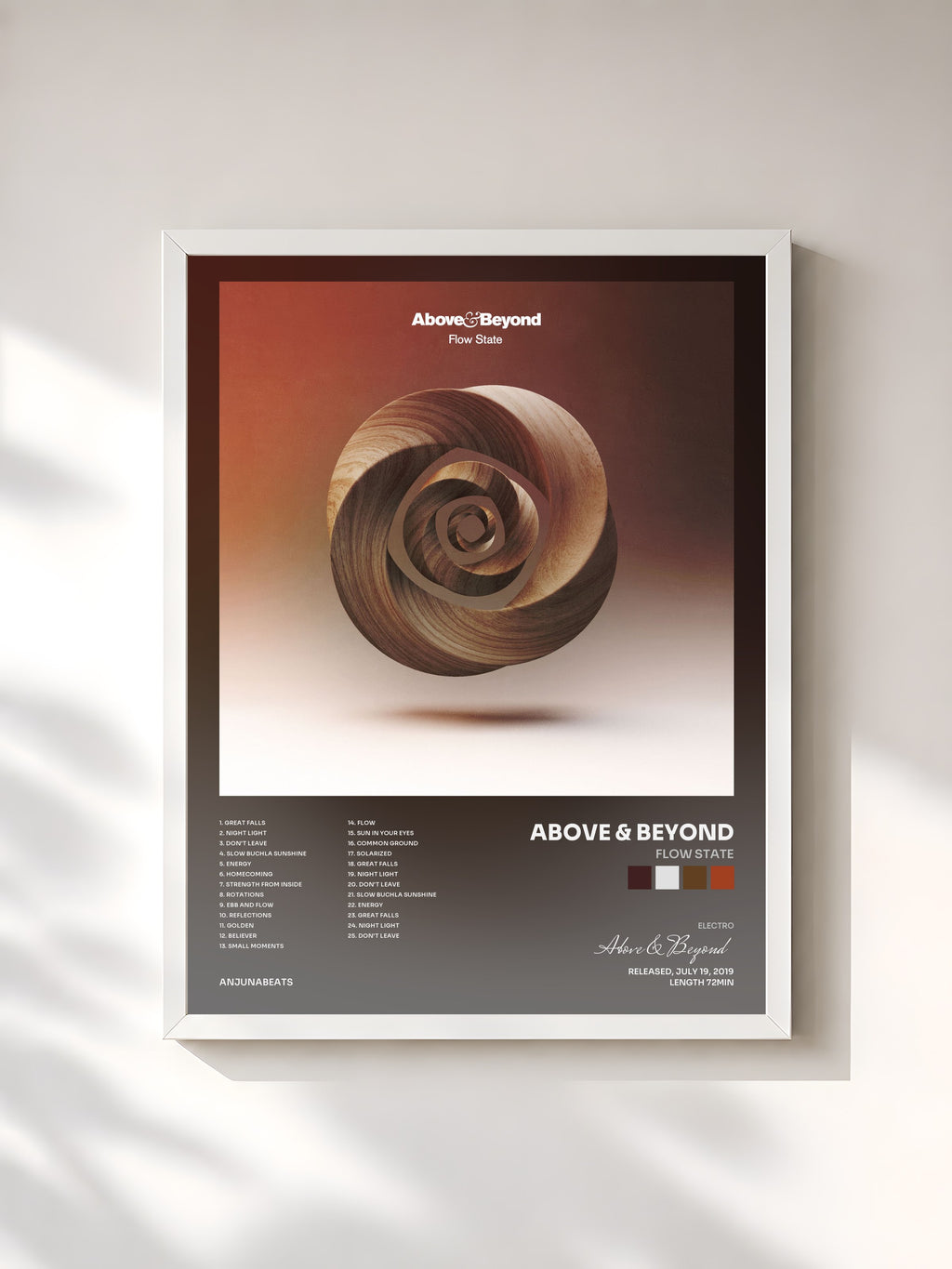 #blanc Tableau de l'album Flow State de Above & Beyond, cadre blanc, imprimé et encadré en France