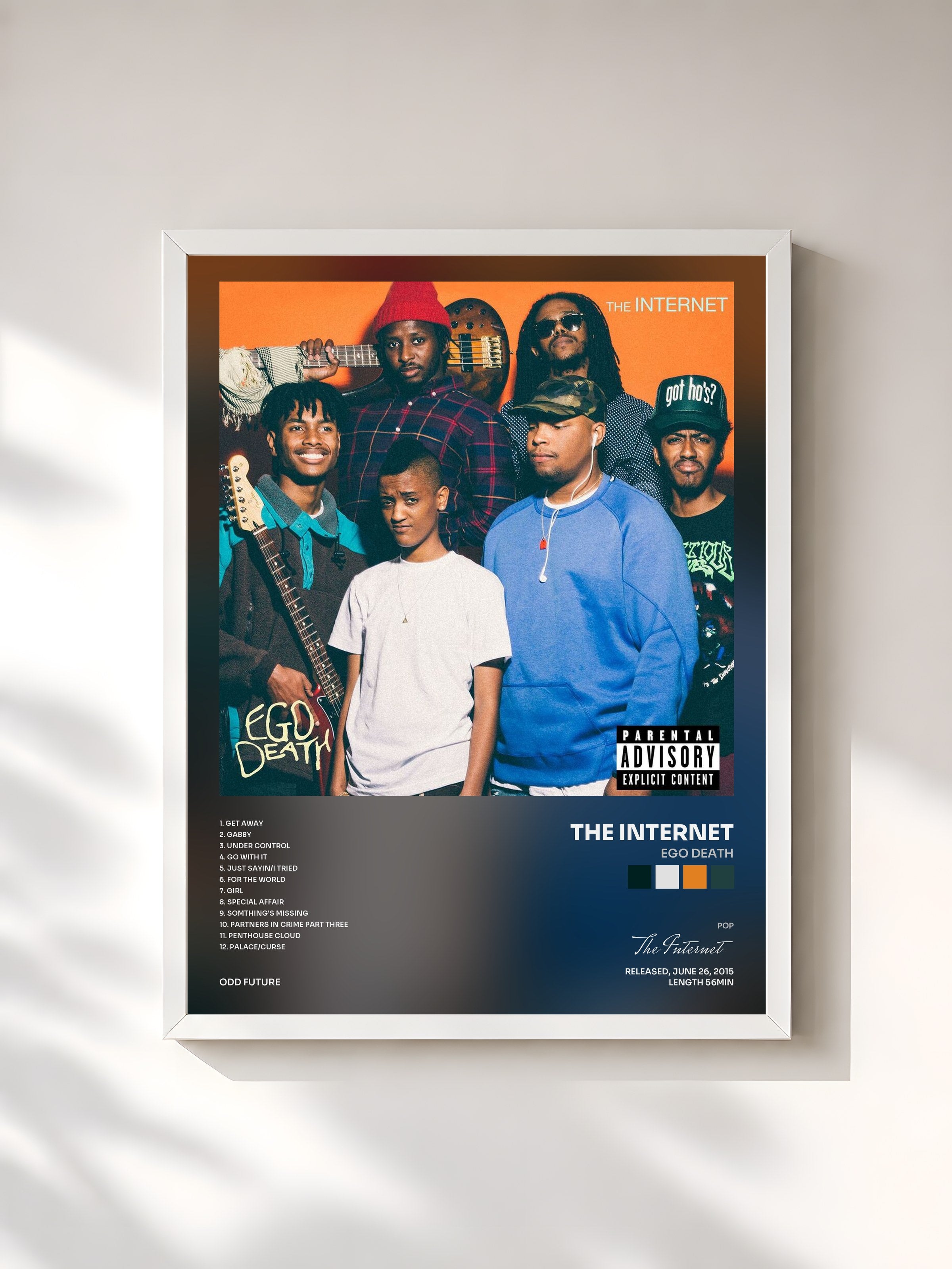 #blanc Tableau de l'album Ego Death de The Internet, cadre blanc, imprimé et encadré en France