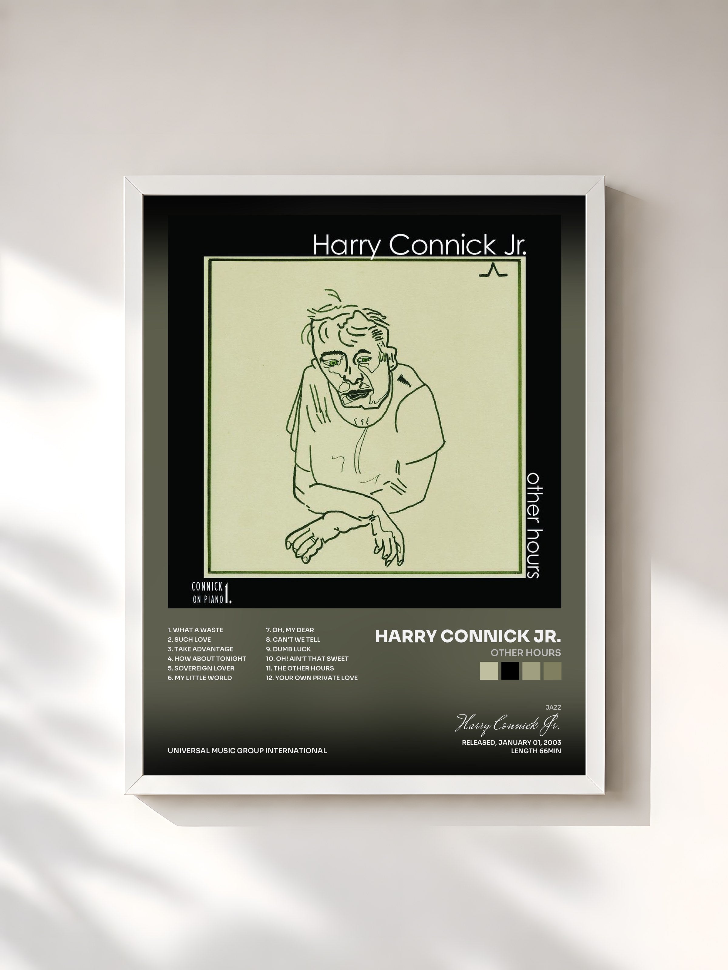#blanc Tableau de l'album Other Hours de Harry Connick Jr., cadre blanc, imprimé et encadré en France
