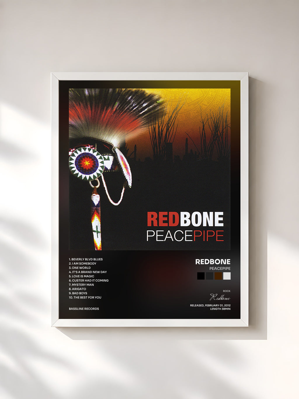 #blanc Tableau de l'album Peacepipe de Redbone, cadre blanc, imprimé et encadré en France