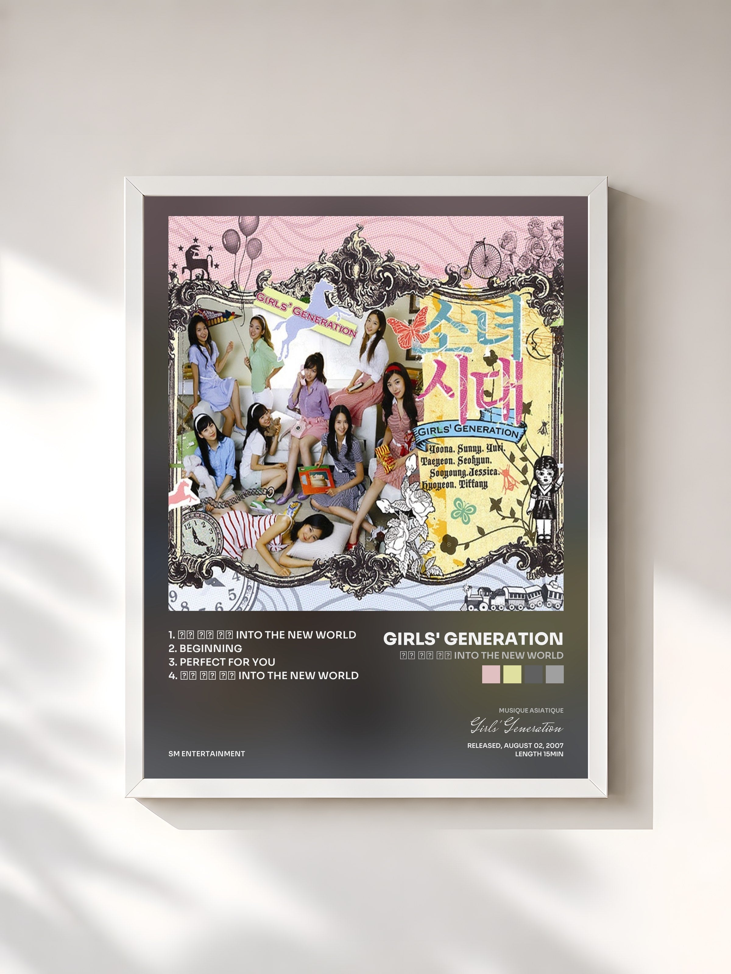 #blanc Tableau de l'album 다시 만난 세계 Into The New World de Girls' Generation, cadre blanc, imprimé et encadré en France