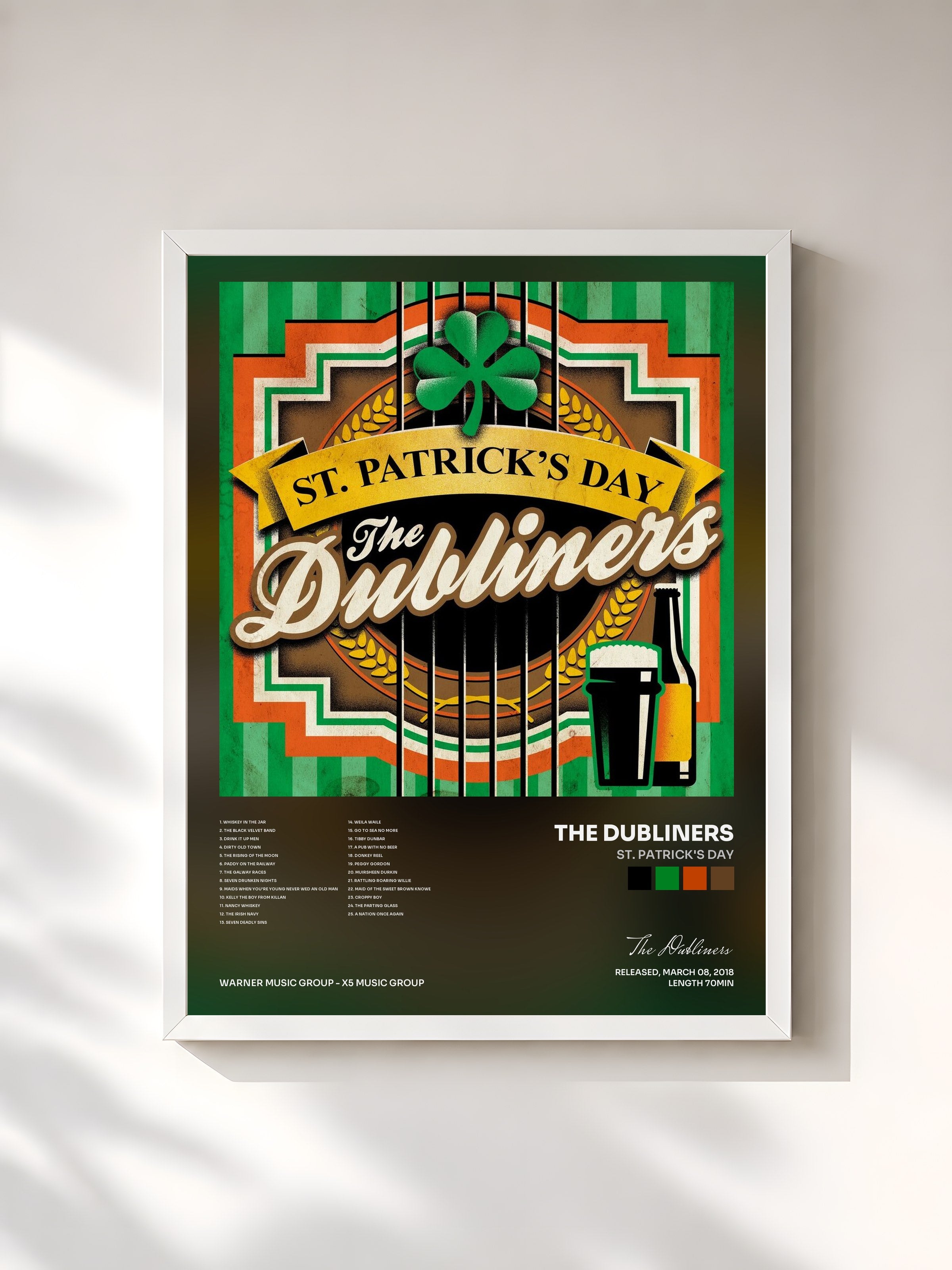 #blanc Tableau de l'album St. Patrick's Day de The Dubliners, cadre blanc, imprimé et encadré en France