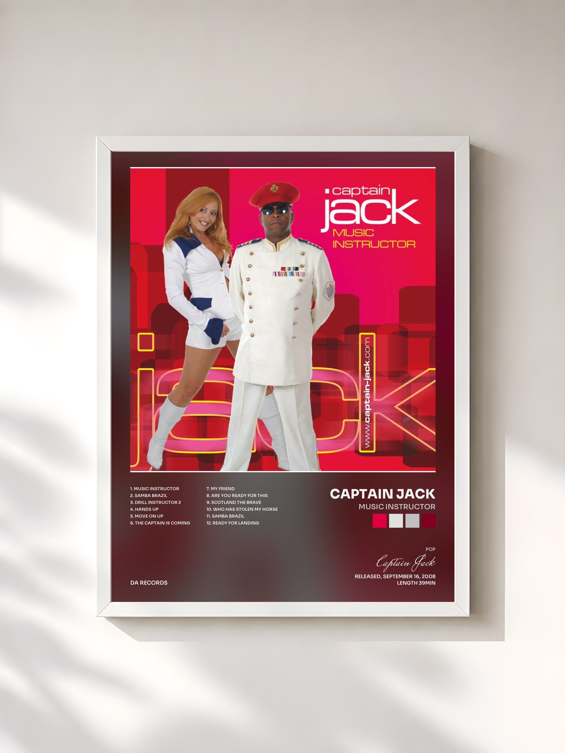 #blanc Tableau de l'album Music Instructor de Captain Jack, cadre blanc, imprimé et encadré en France
