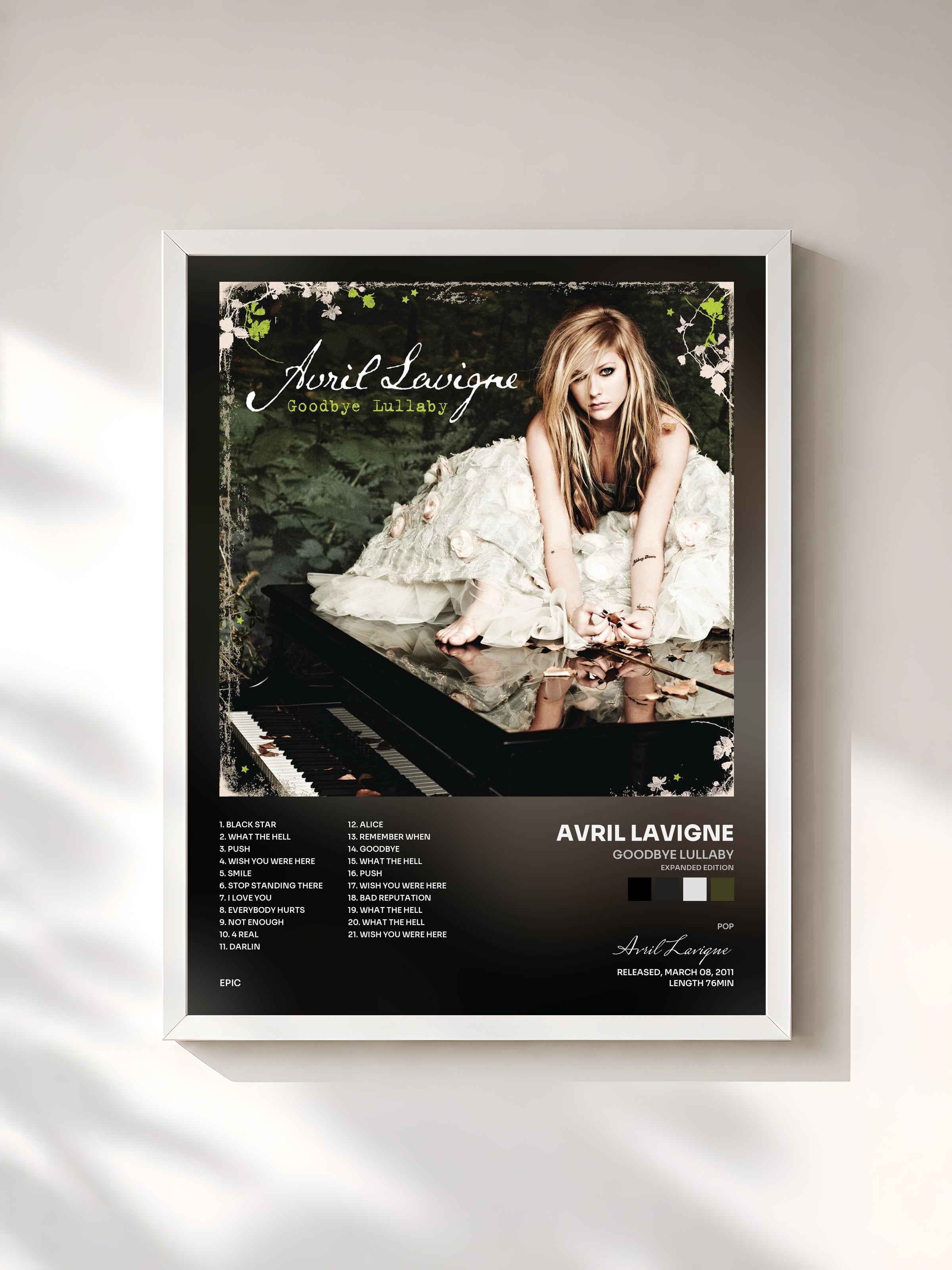 #blanc Tableau de l'album Goodbye Lullaby (Expanded Edition) de Avril Lavigne, cadre blanc, imprimé et encadré en France
