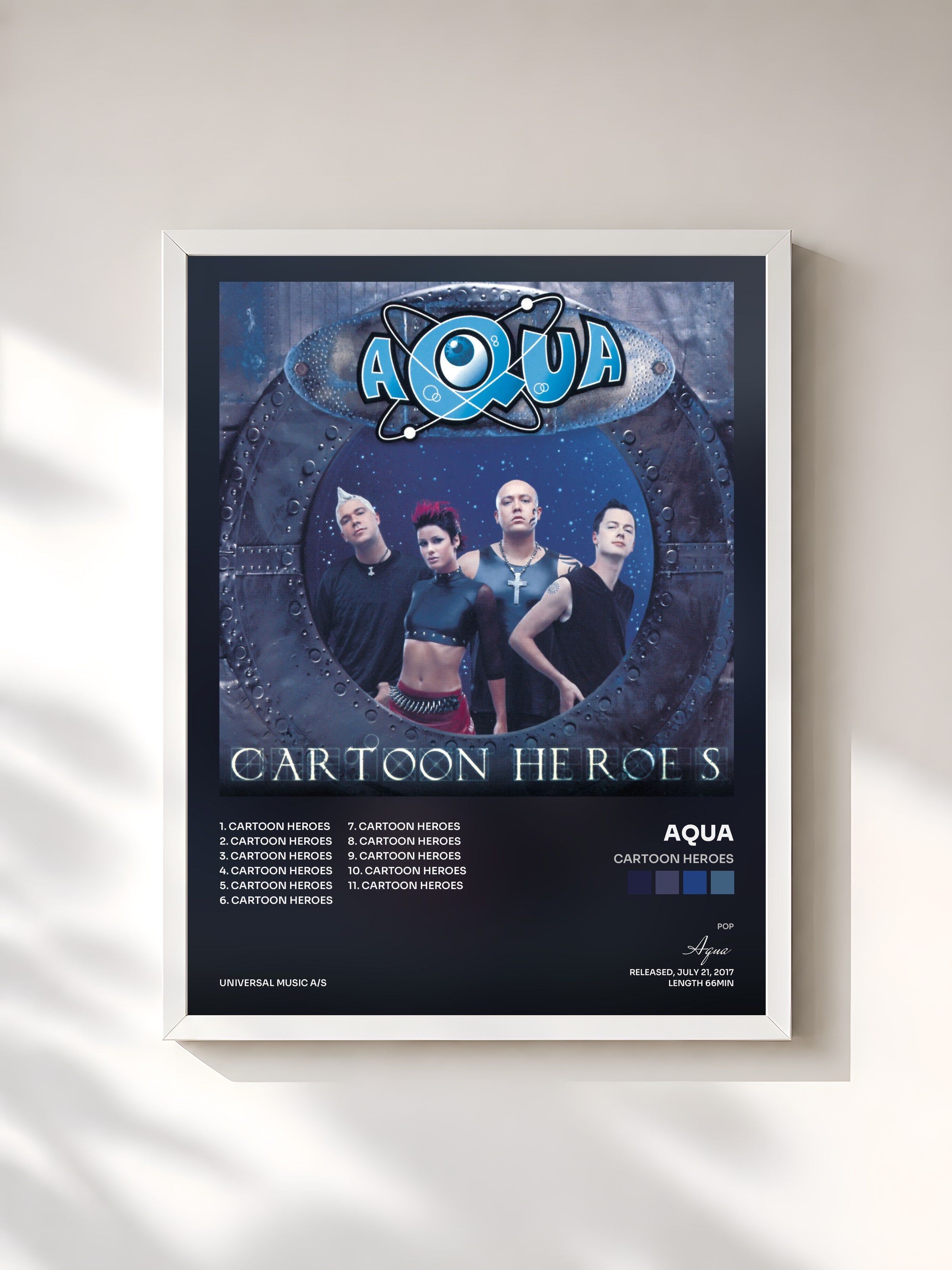 #blanc Tableau de l'album Cartoon Heroes de Aqua, cadre blanc, imprimé et encadré en France