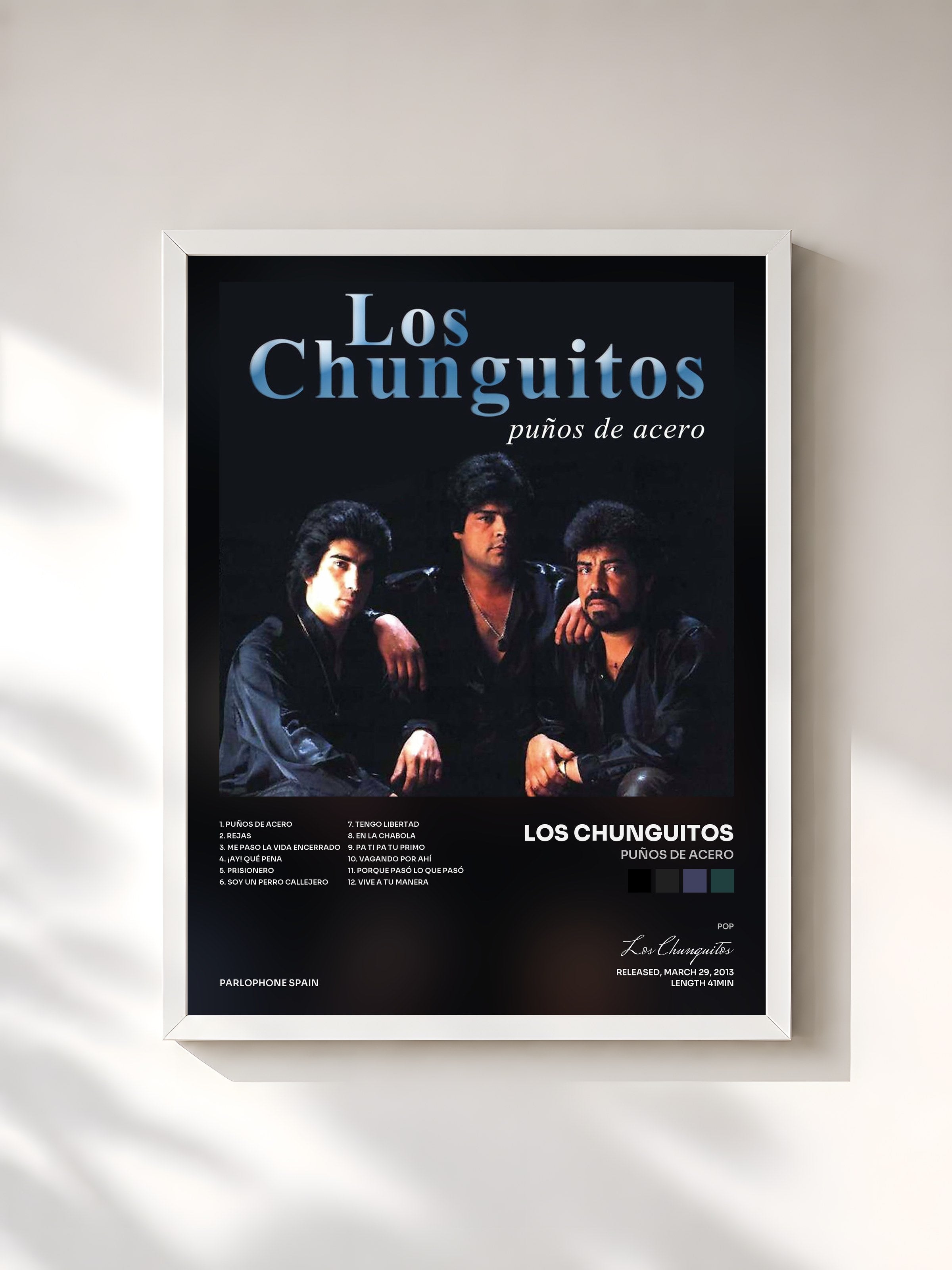 #blanc Tableau de l'album Puños de Acero de Los Chunguitos, cadre blanc, imprimé et encadré en France