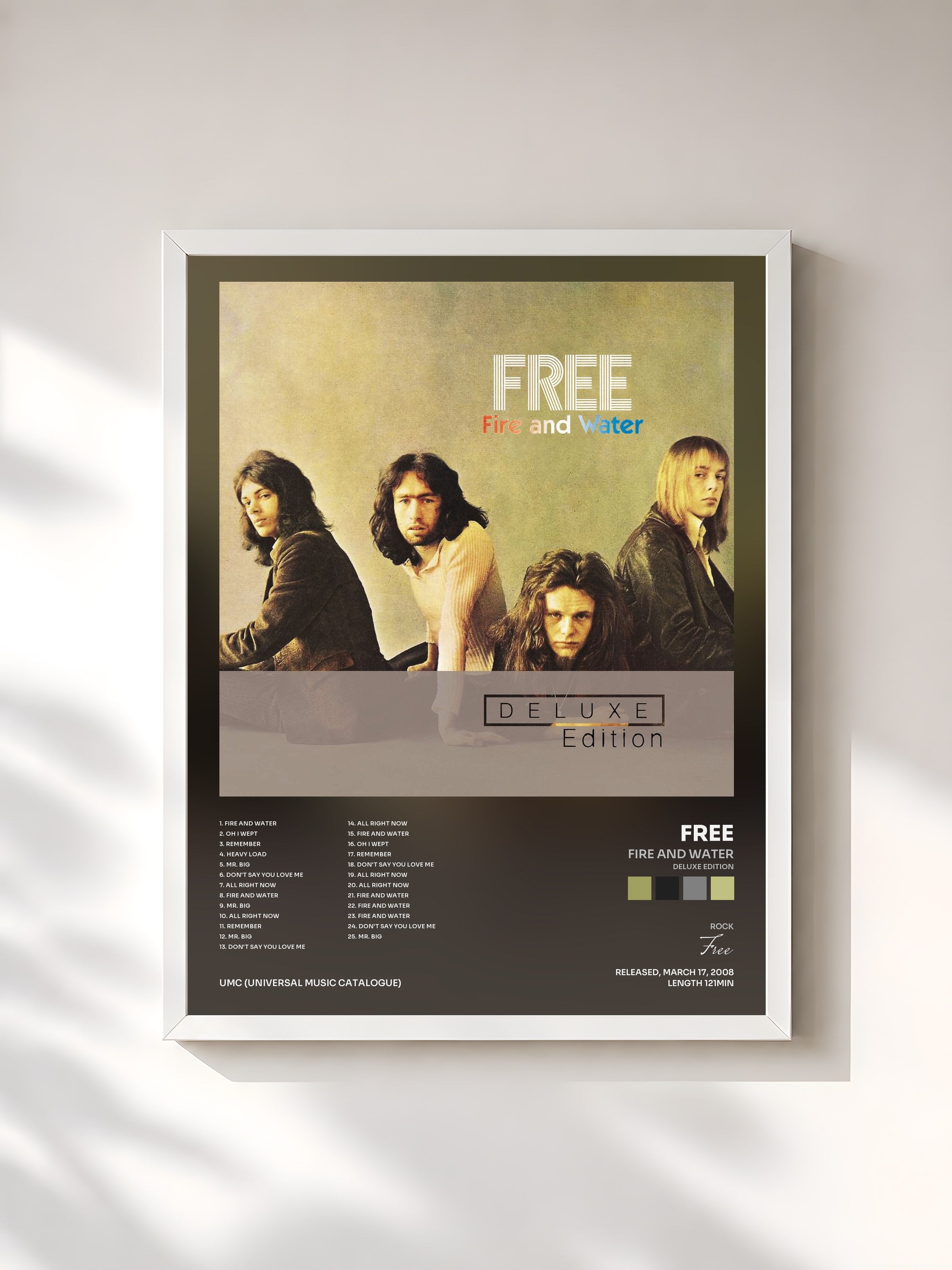 #blanc Tableau de l'album Fire And Water (Deluxe Edition) de Free, cadre blanc, imprimé et encadré en France