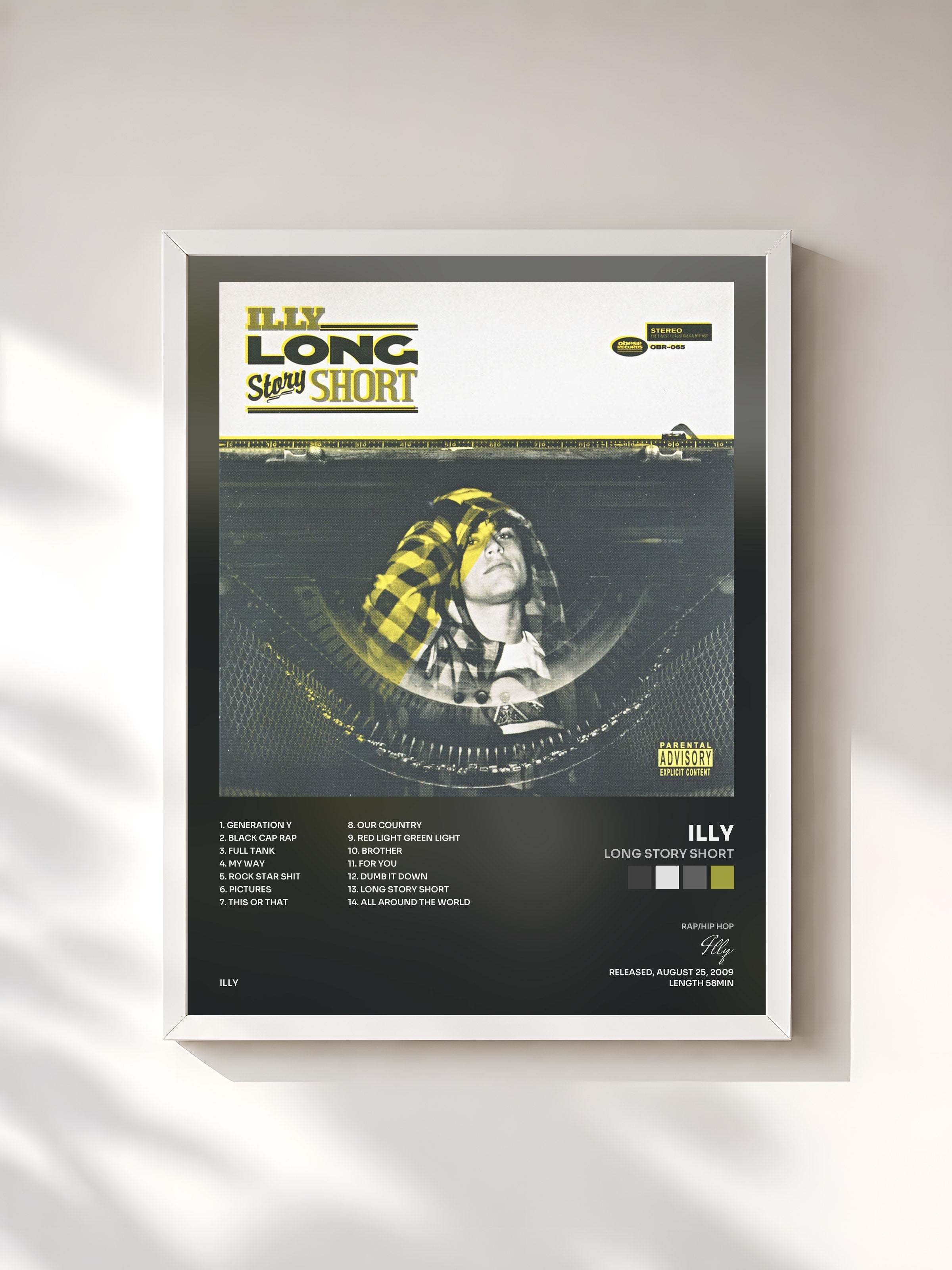 #blanc Tableau de l'album Long Story Short de Illy, cadre blanc, imprimé et encadré en France