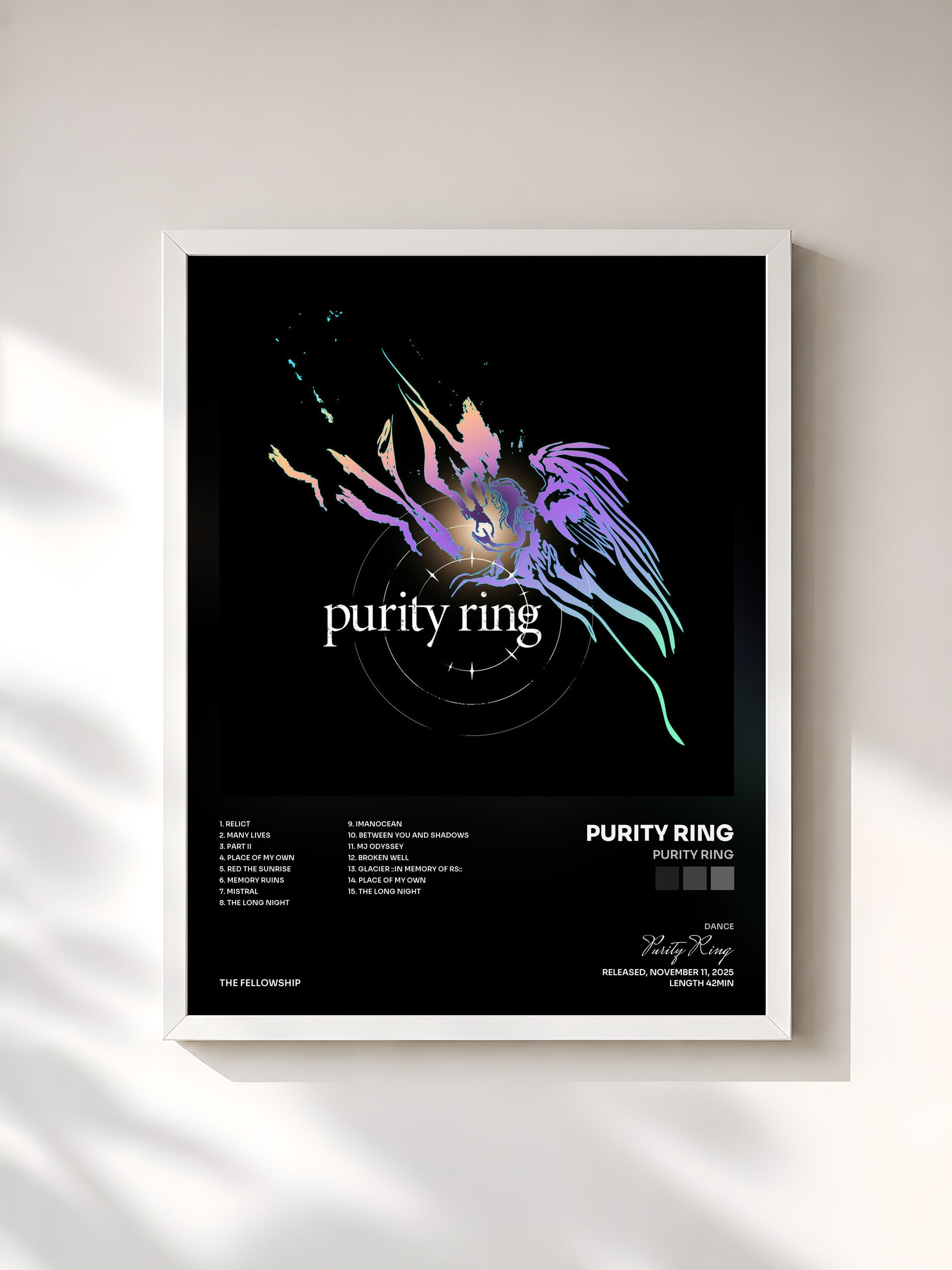 #blanc Tableau de l'album purity ring de Purity Ring, cadre blanc, imprimé et encadré en France