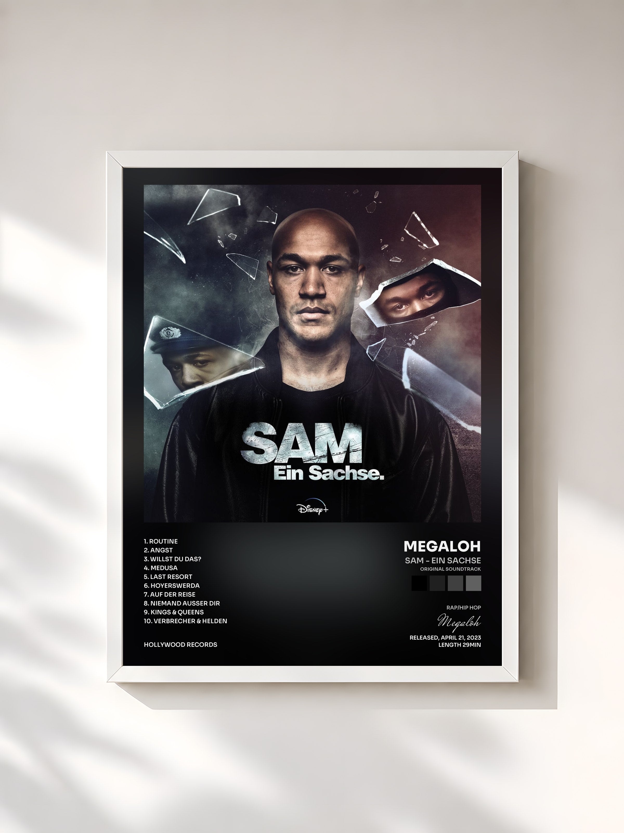 #blanc Tableau de l'album Sam - ein Sachse (Original Soundtrack) de Megaloh, cadre blanc, imprimé et encadré en France