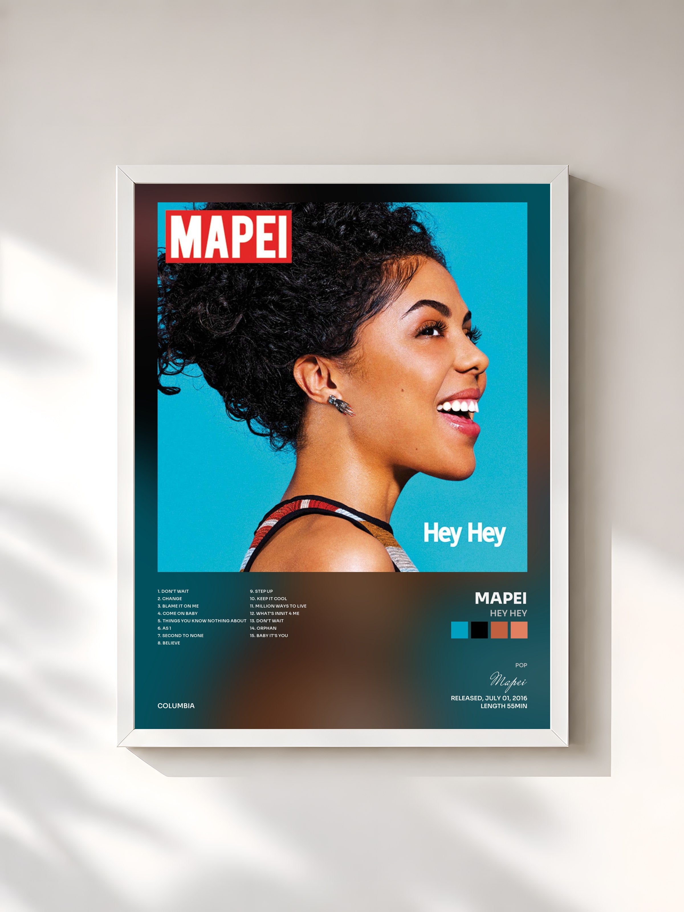 #blanc Tableau de l'album Hey Hey de Mapei, cadre blanc, imprimé et encadré en France