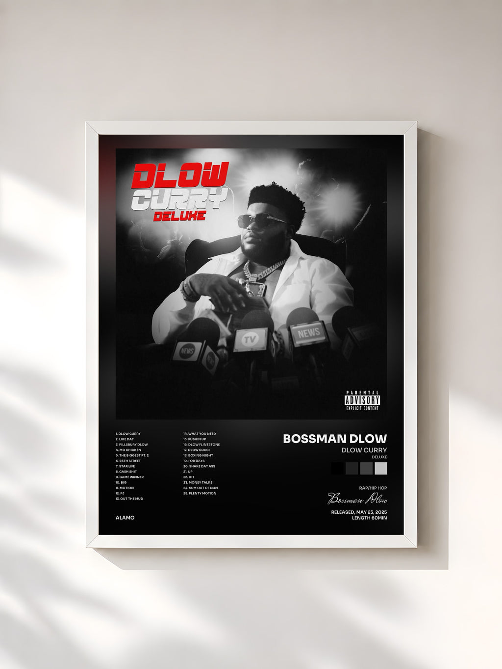 #blanc Tableau de l'album Dlow Curry (Deluxe) de Bossman Dlow, cadre blanc, imprimé et encadré en France