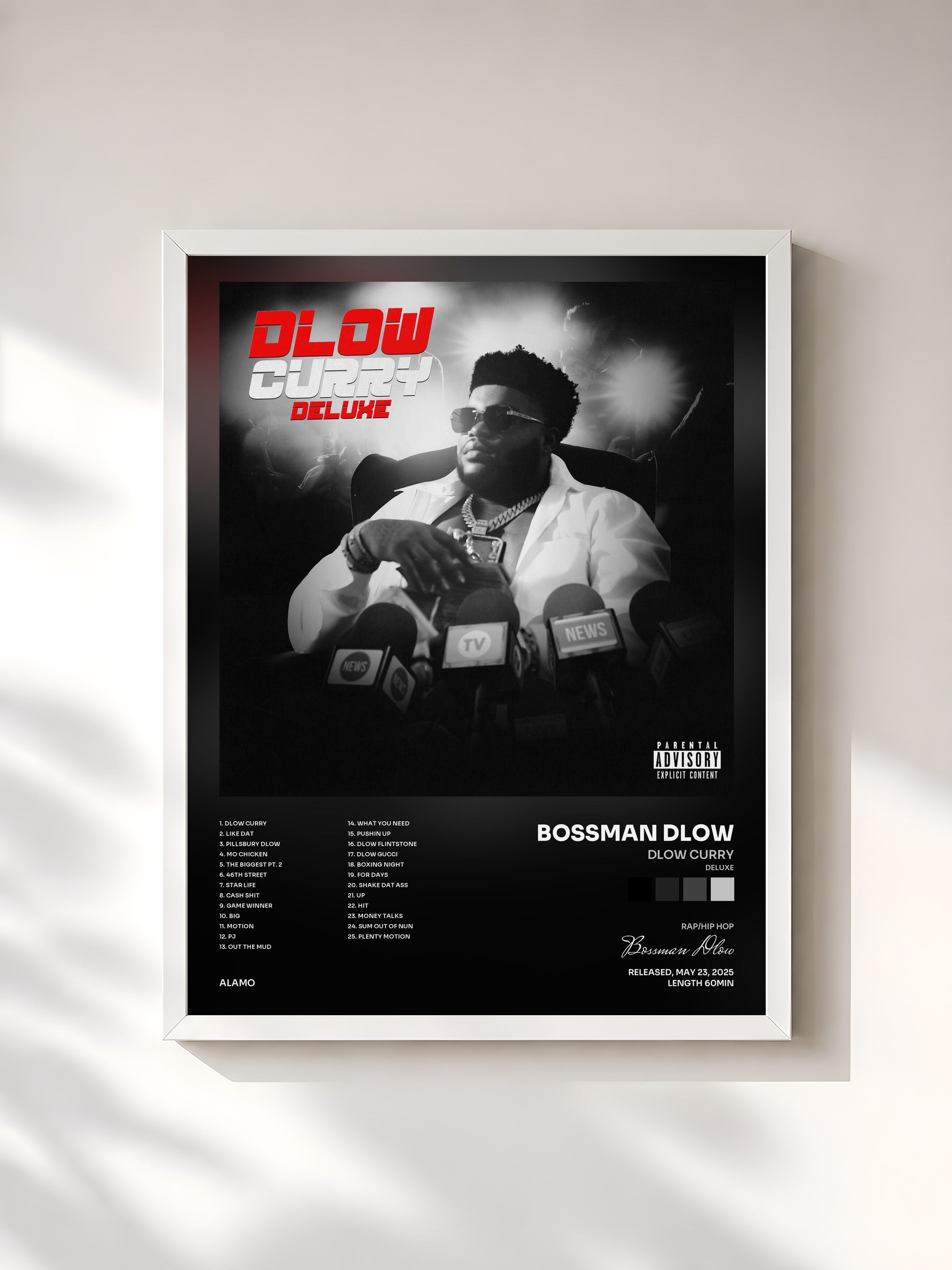 #blanc Tableau de l'album Dlow Curry (Deluxe) de Bossman Dlow, cadre blanc, imprimé et encadré en France