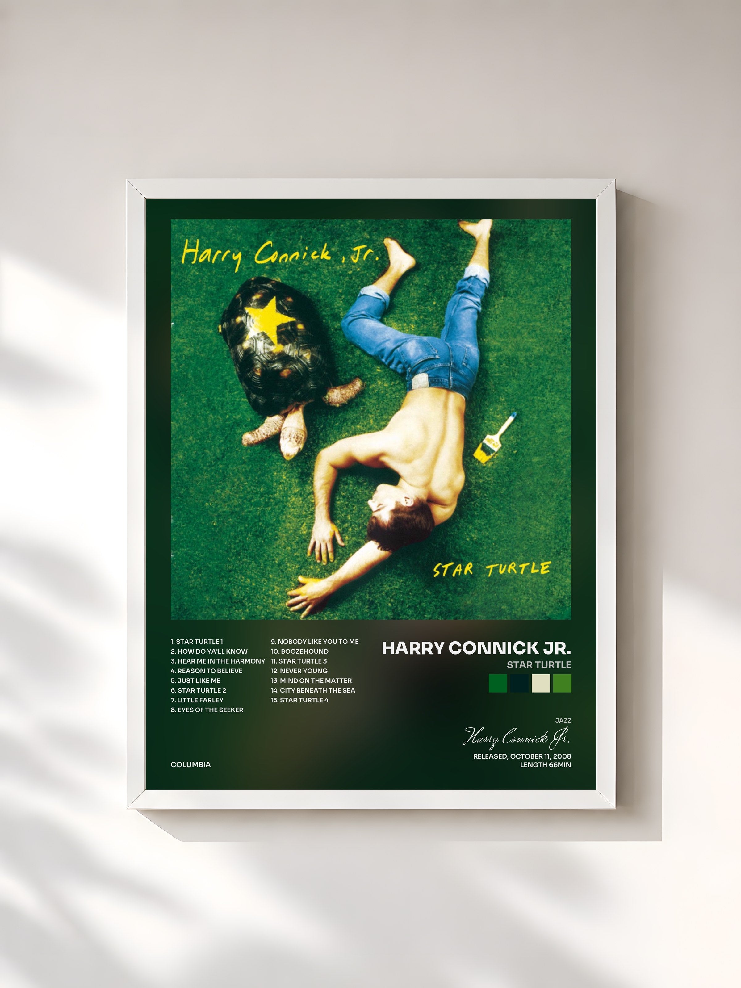 #blanc Tableau de l'album Star Turtle de Harry Connick Jr., cadre blanc, imprimé et encadré en France