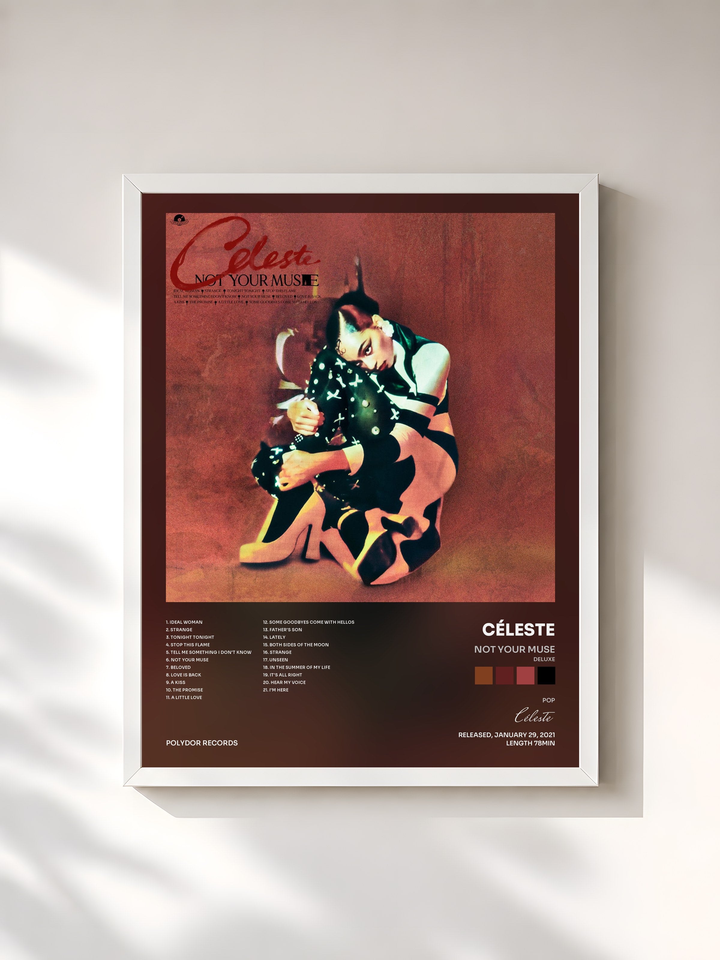 #blanc Tableau de l'album Not Your Muse (Deluxe) de Céleste, cadre blanc, imprimé et encadré en France