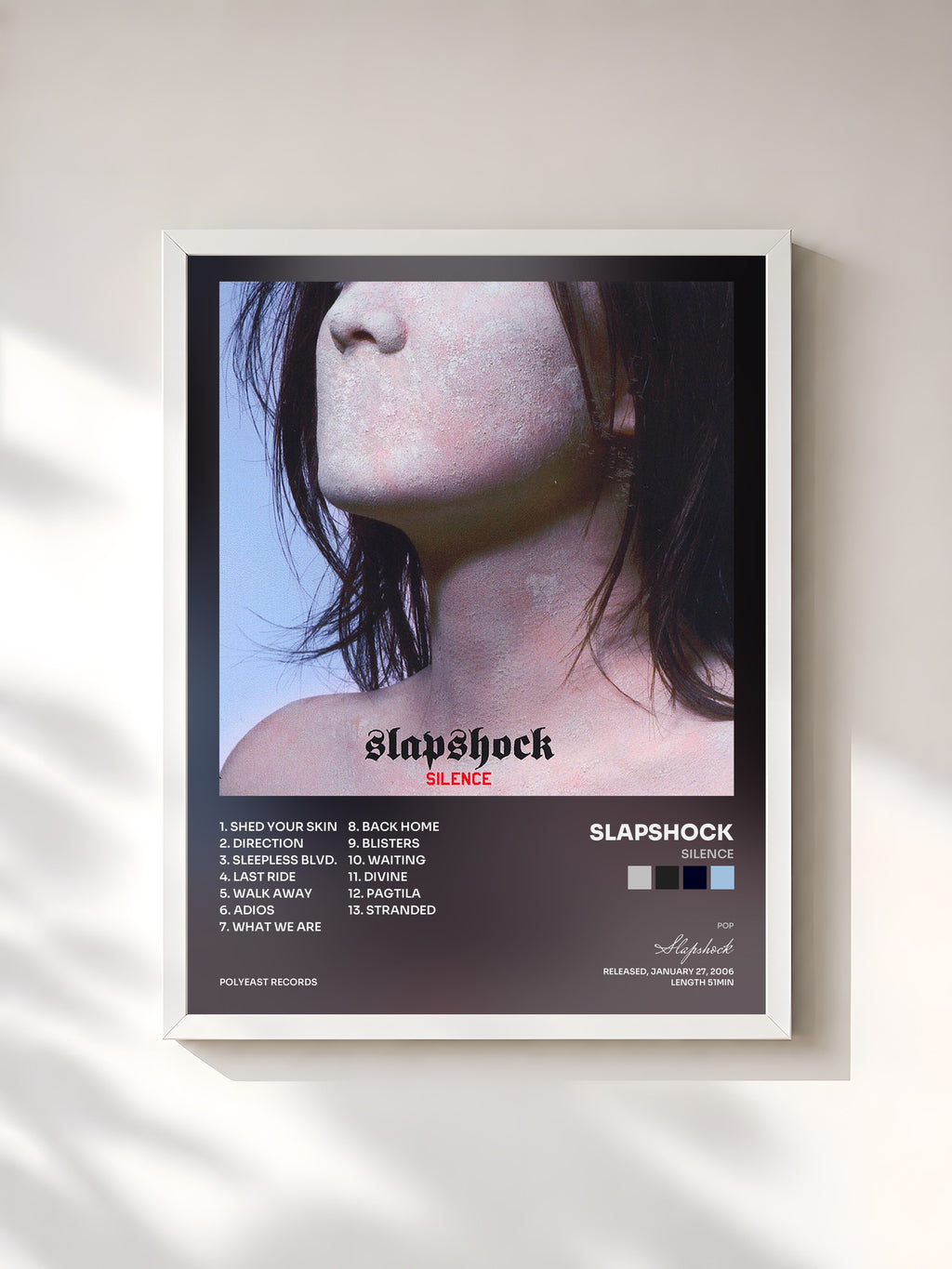 #blanc Silence by Slapshock as a framed art print, white frame, printed and framed in France