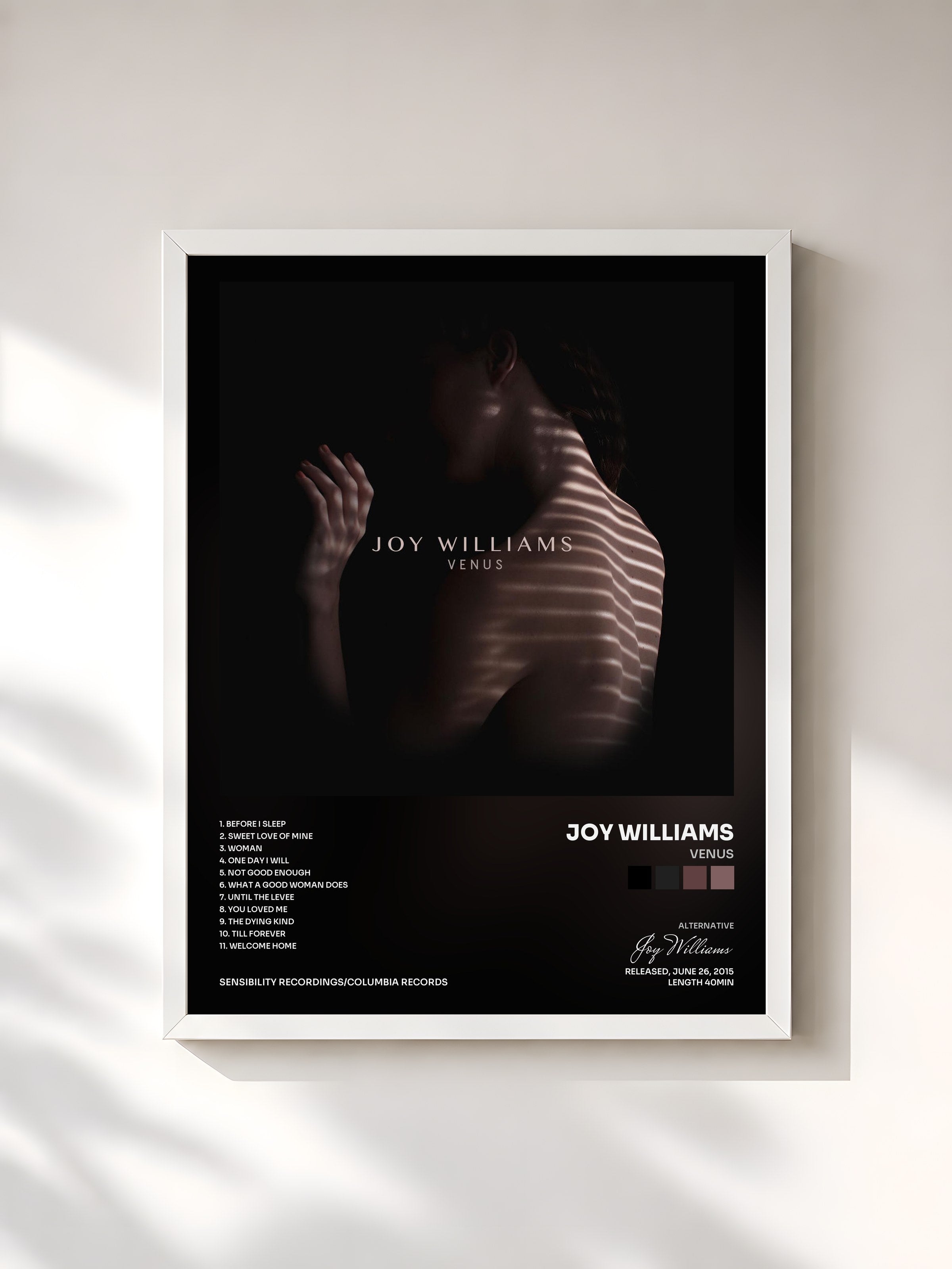 #blanc Tableau de l'album VENUS de Joy Williams, cadre blanc, imprimé et encadré en France