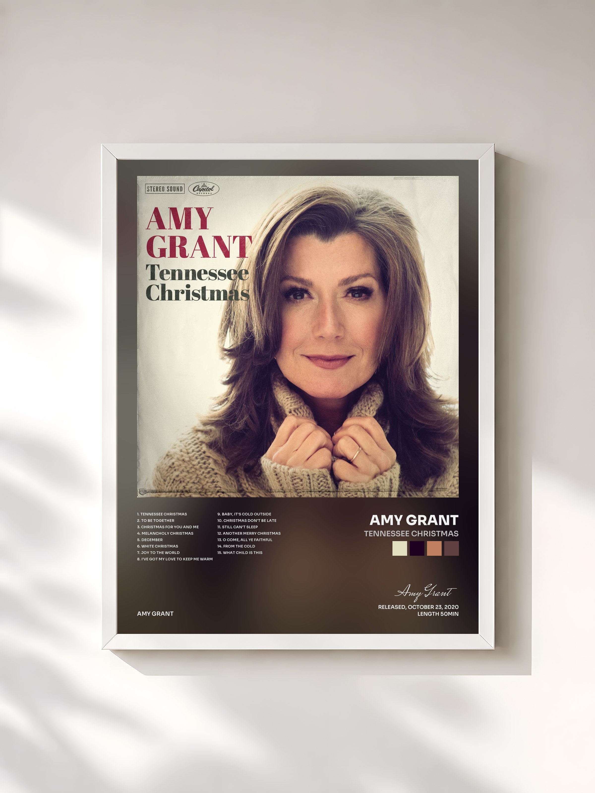 #blanc Tableau de l'album Tennessee Christmas de Amy Grant, cadre blanc, imprimé et encadré en France