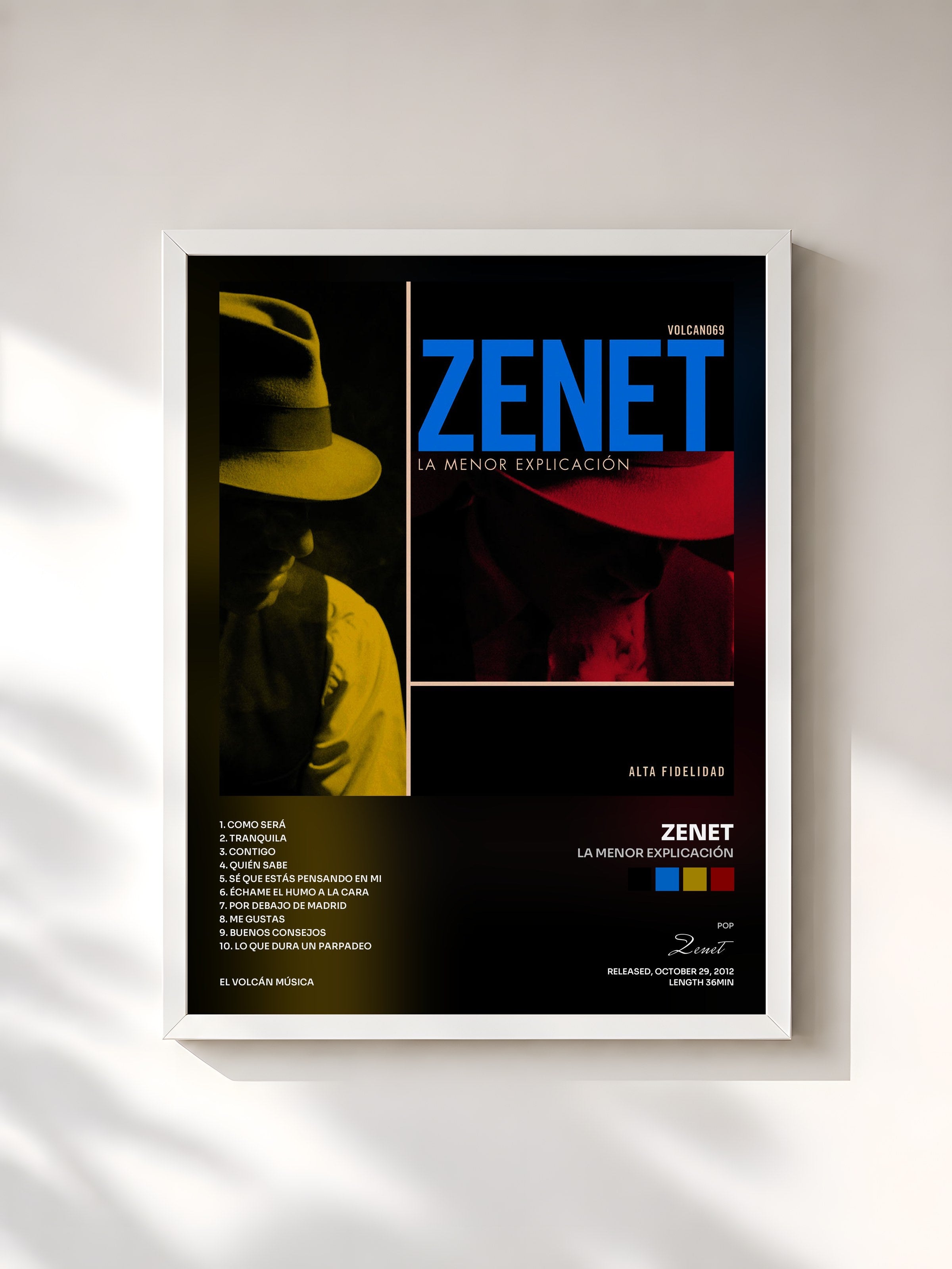 #blanc Tableau de l'album La Menor Explicación de Zenet, cadre blanc, imprimé et encadré en France