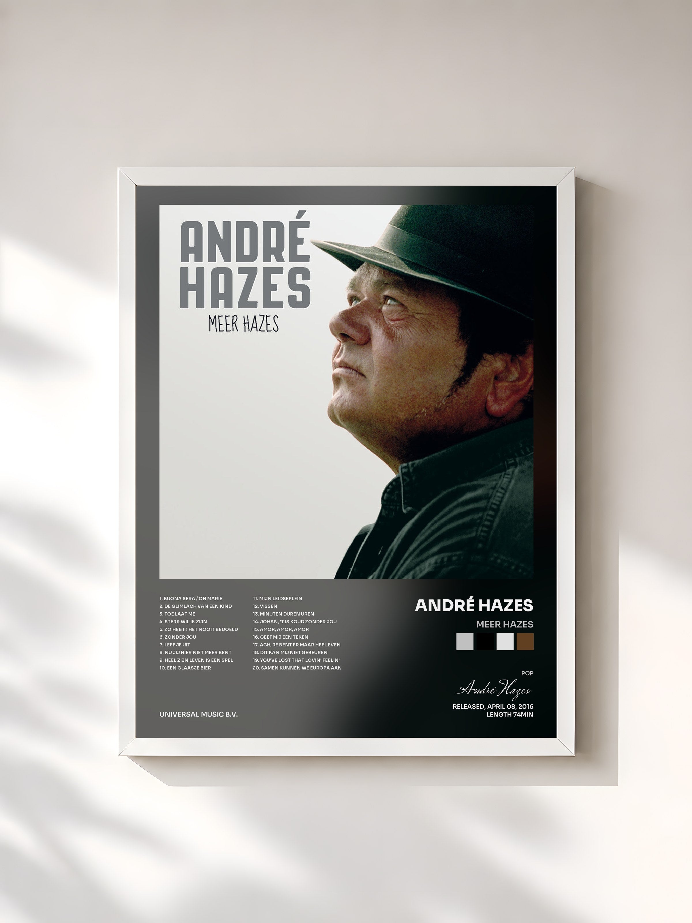 #blanc Tableau de l'album Meer Hazes de André Hazes, cadre blanc, imprimé et encadré en France