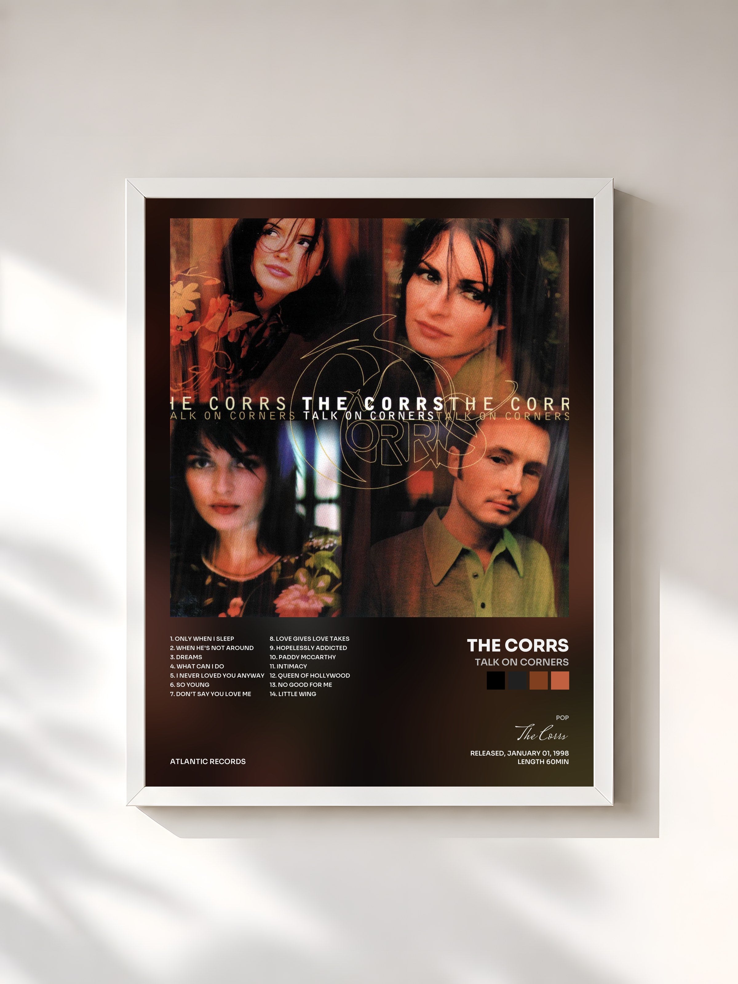 #blanc Tableau de l'album Talk on Corners de The Corrs, cadre blanc, imprimé et encadré en France