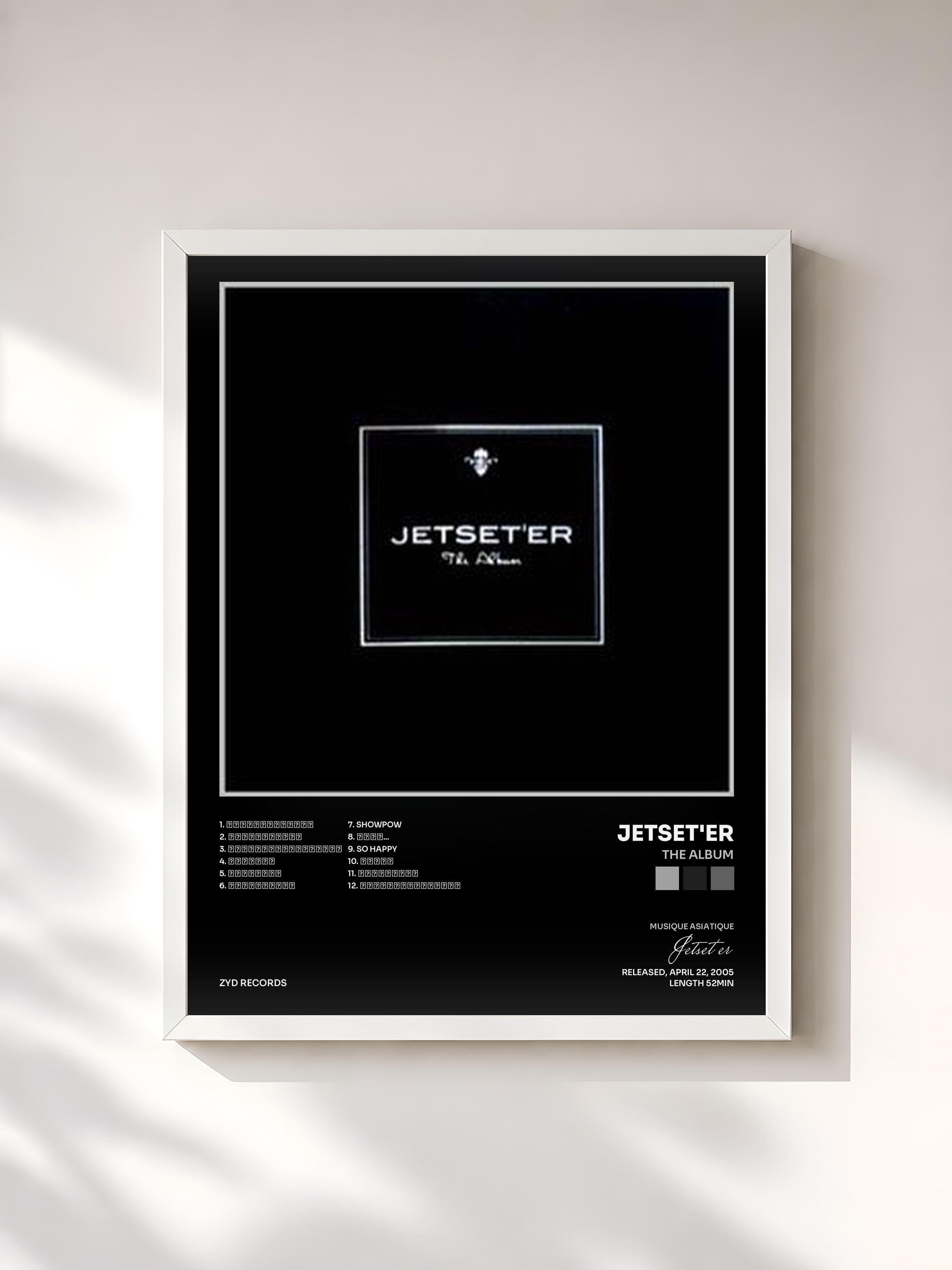 #blanc Tableau de l'album The Album de Jetset'er, cadre blanc, imprimé et encadré en France