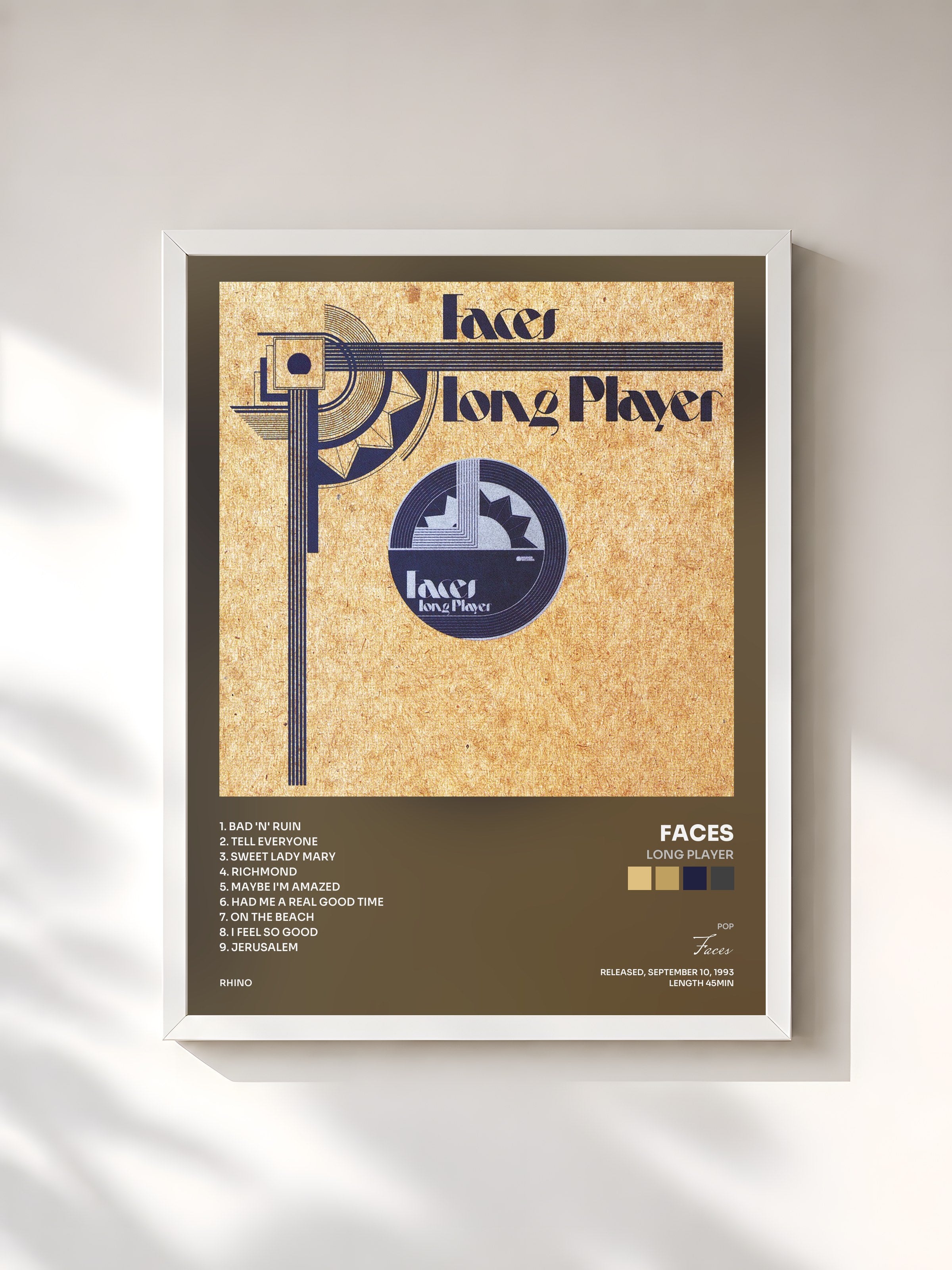 #blanc Tableau de l'album Long Player de Faces, cadre blanc, imprimé et encadré en France