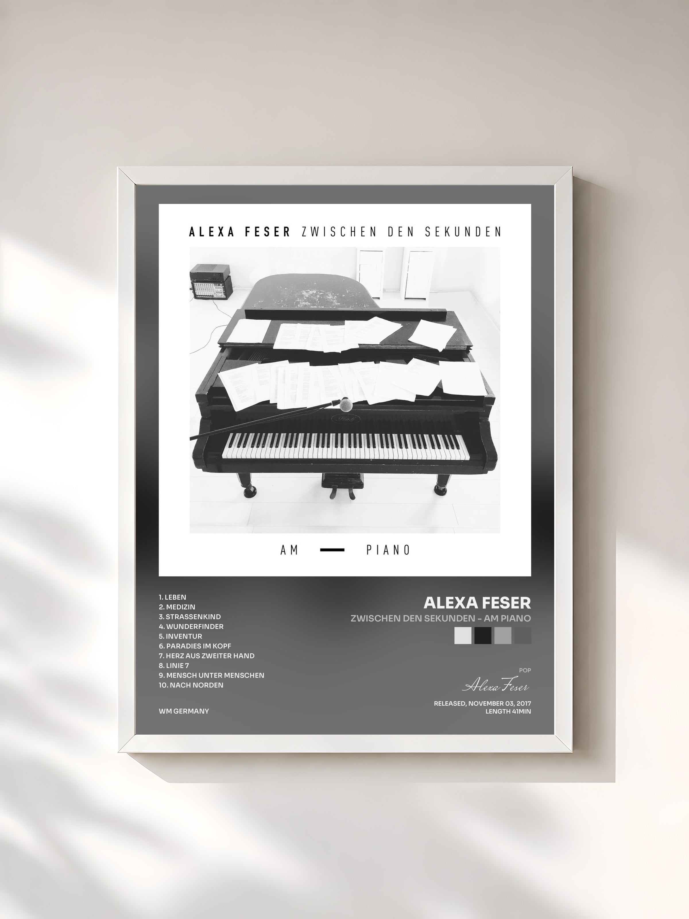 #blanc Tableau de l'album Zwischen den Sekunden - Am Piano de Alexa Feser, cadre blanc, imprimé et encadré en France