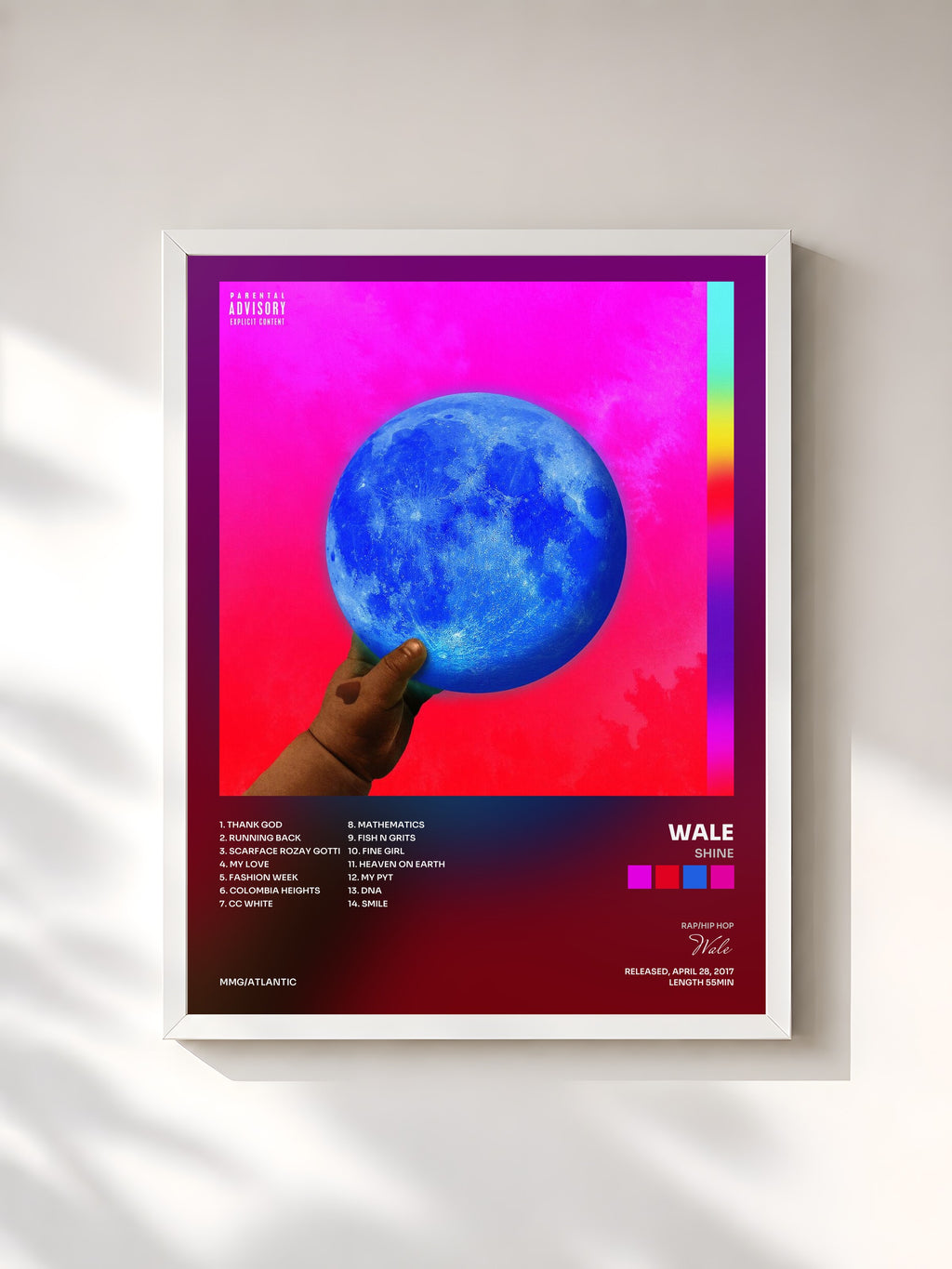 #blanc Tableau de l'album Shine de Wale, cadre blanc, imprimé et encadré en France