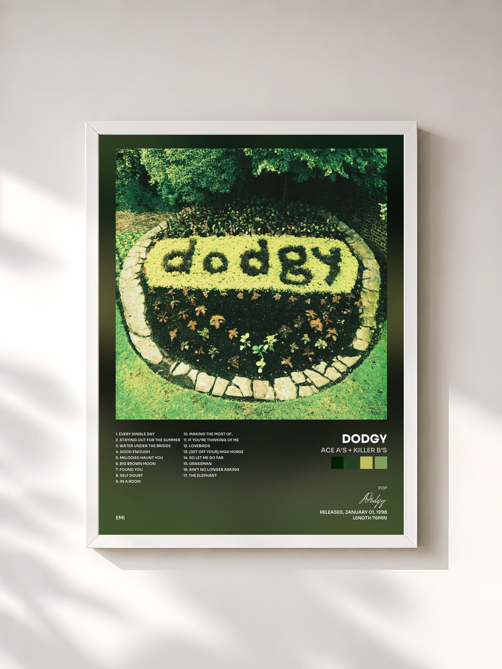 #blanc Tableau de l'album Ace A's + Killer B's de Dodgy, cadre blanc, imprimé et encadré en France