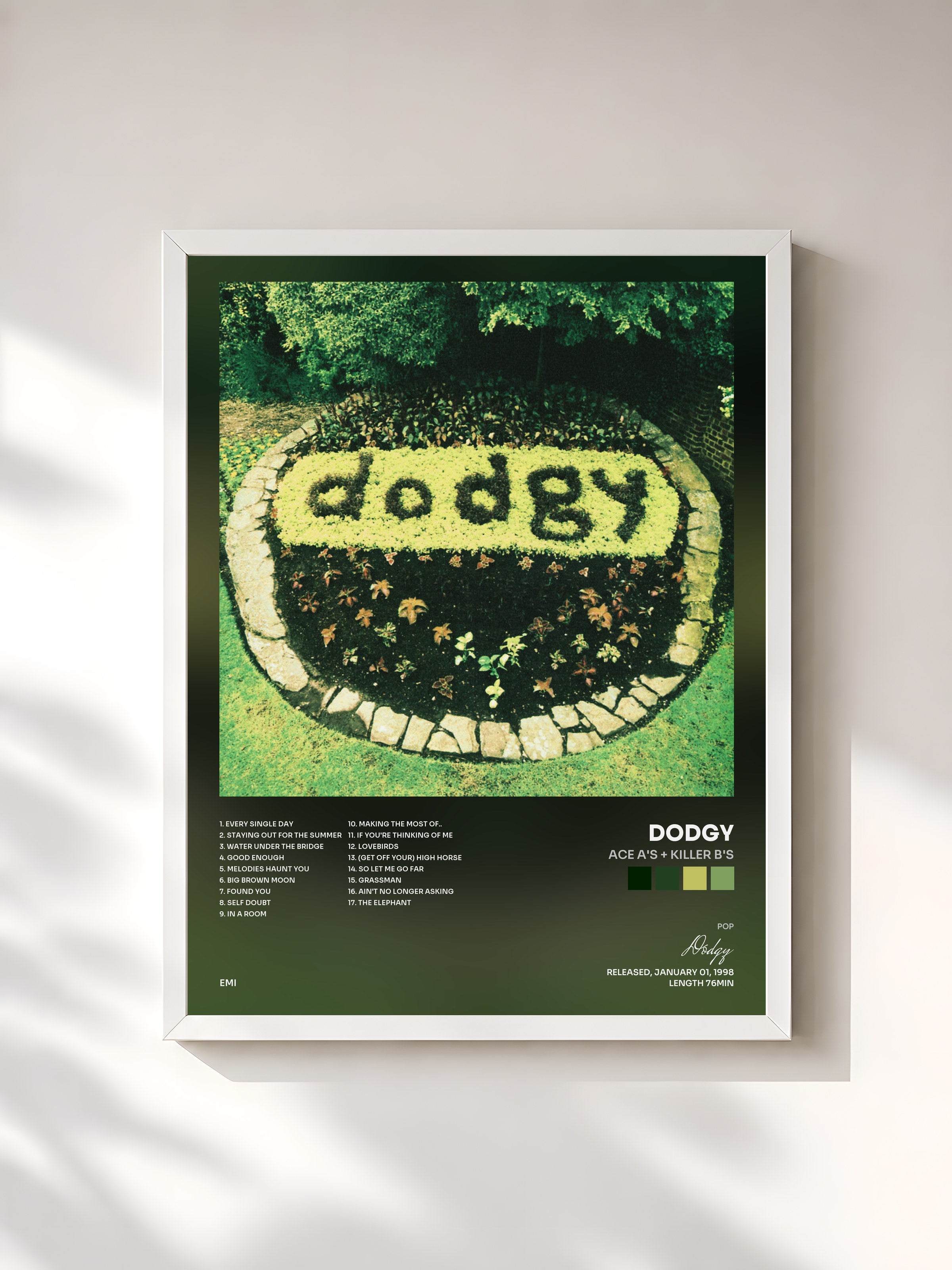 #blanc Tableau de l'album Ace A's + Killer B's de Dodgy, cadre blanc, imprimé et encadré en France