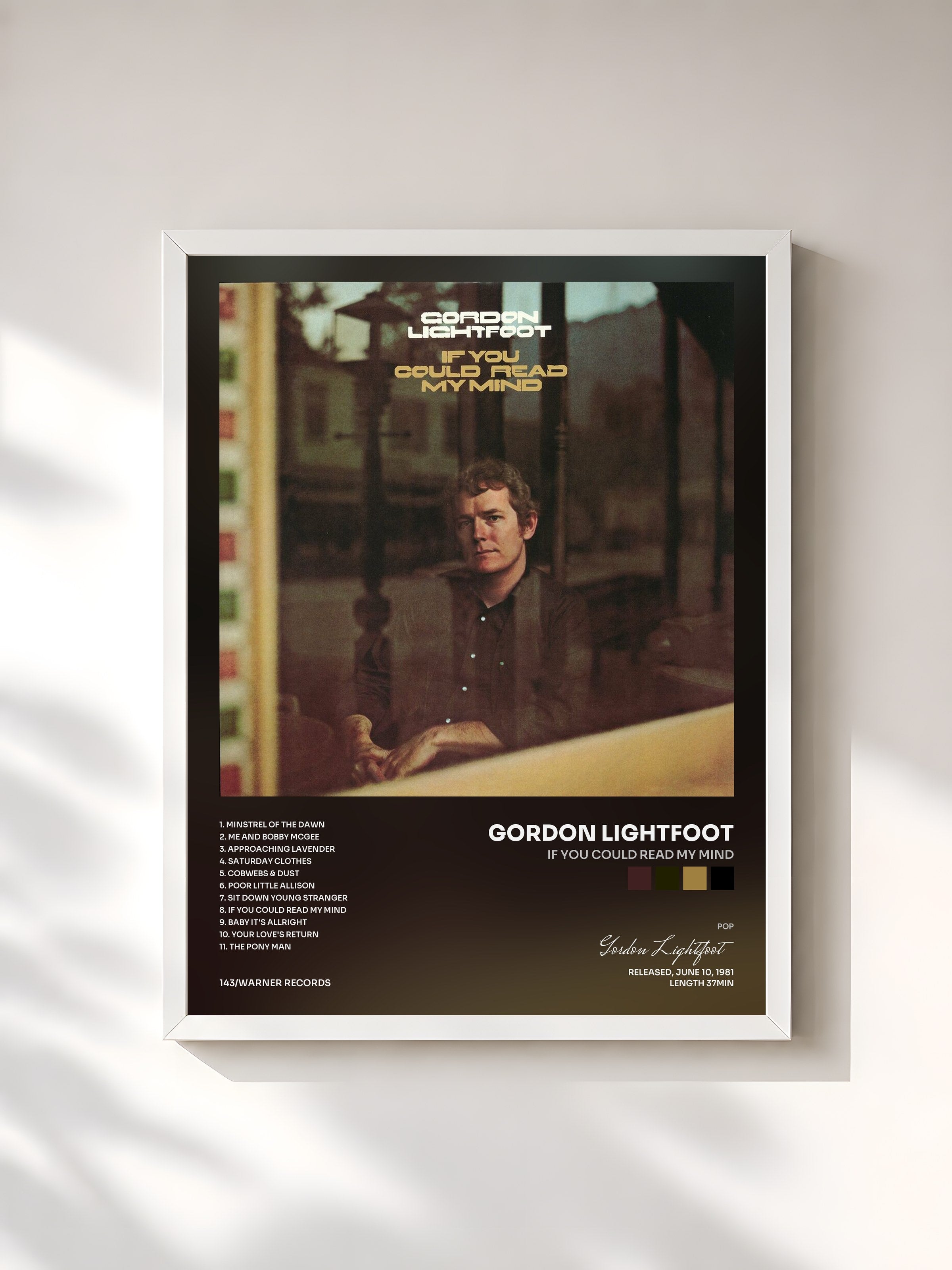 #blanc Tableau de l'album If You Could Read My Mind de Gordon Lightfoot, cadre blanc, imprimé et encadré en France