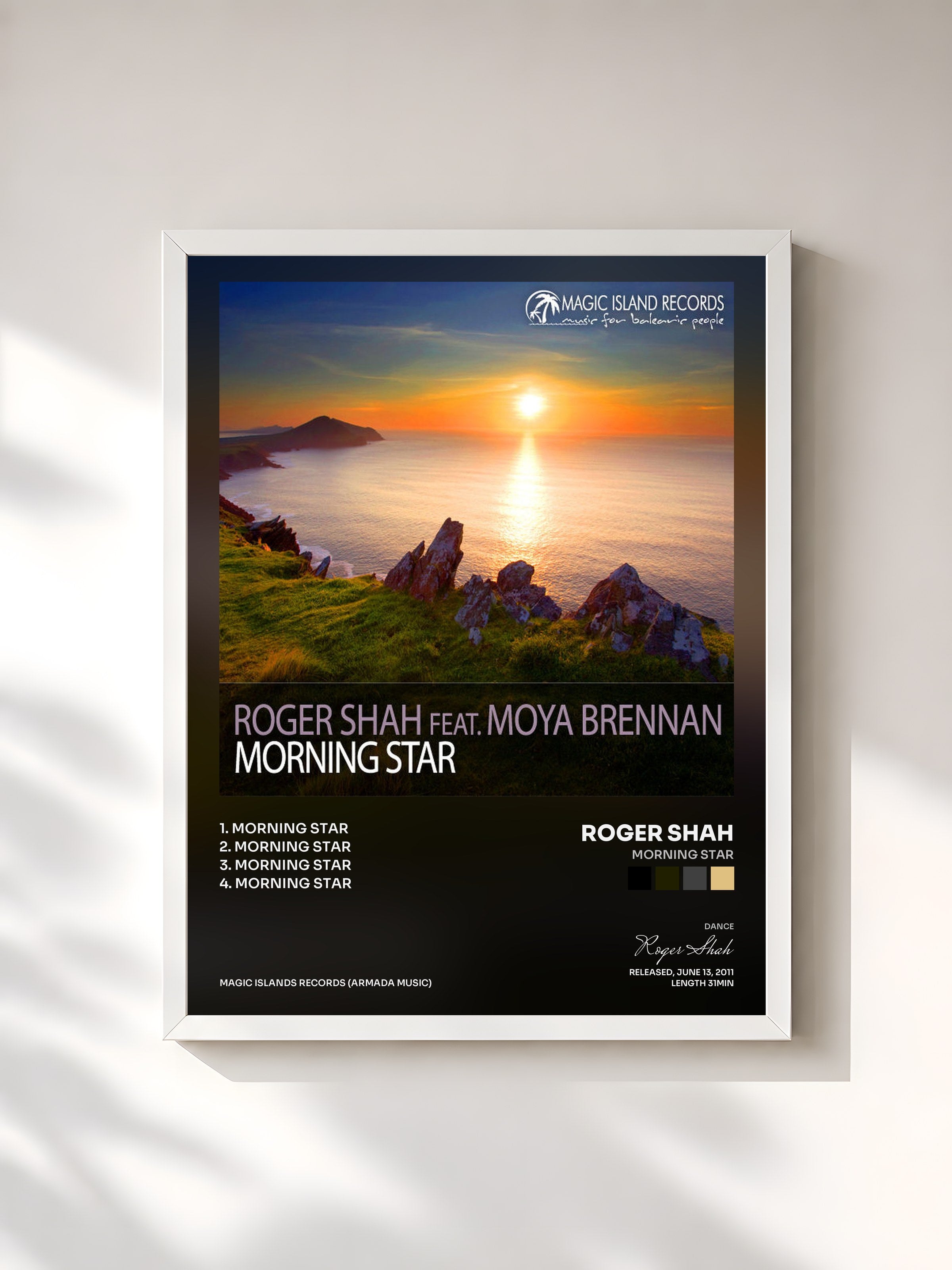 #blanc Tableau de l'album Morning Star de Roger Shah, cadre blanc, imprimé et encadré en France