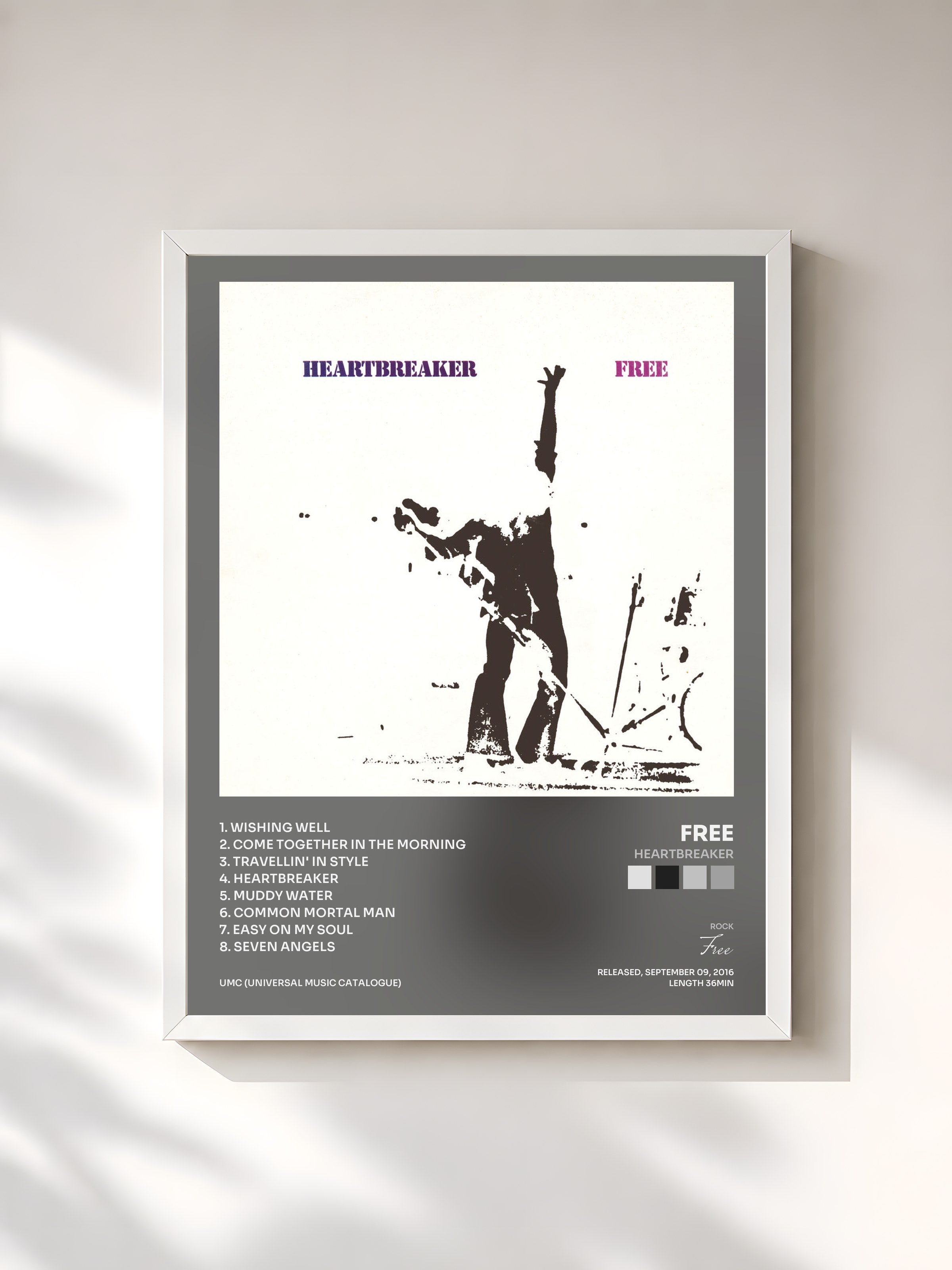 #blanc Tableau de l'album Heartbreaker de Free, cadre blanc, imprimé et encadré en France