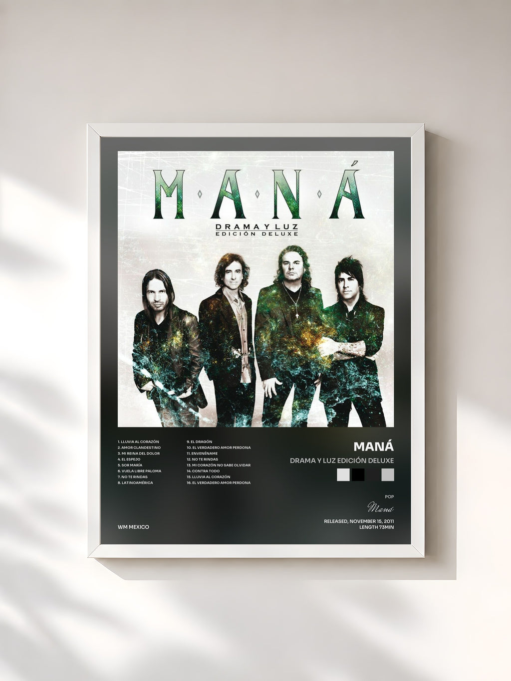 #blanc Drama Y Luz Edición Deluxe by Maná as a framed art print, white frame, printed and framed in France