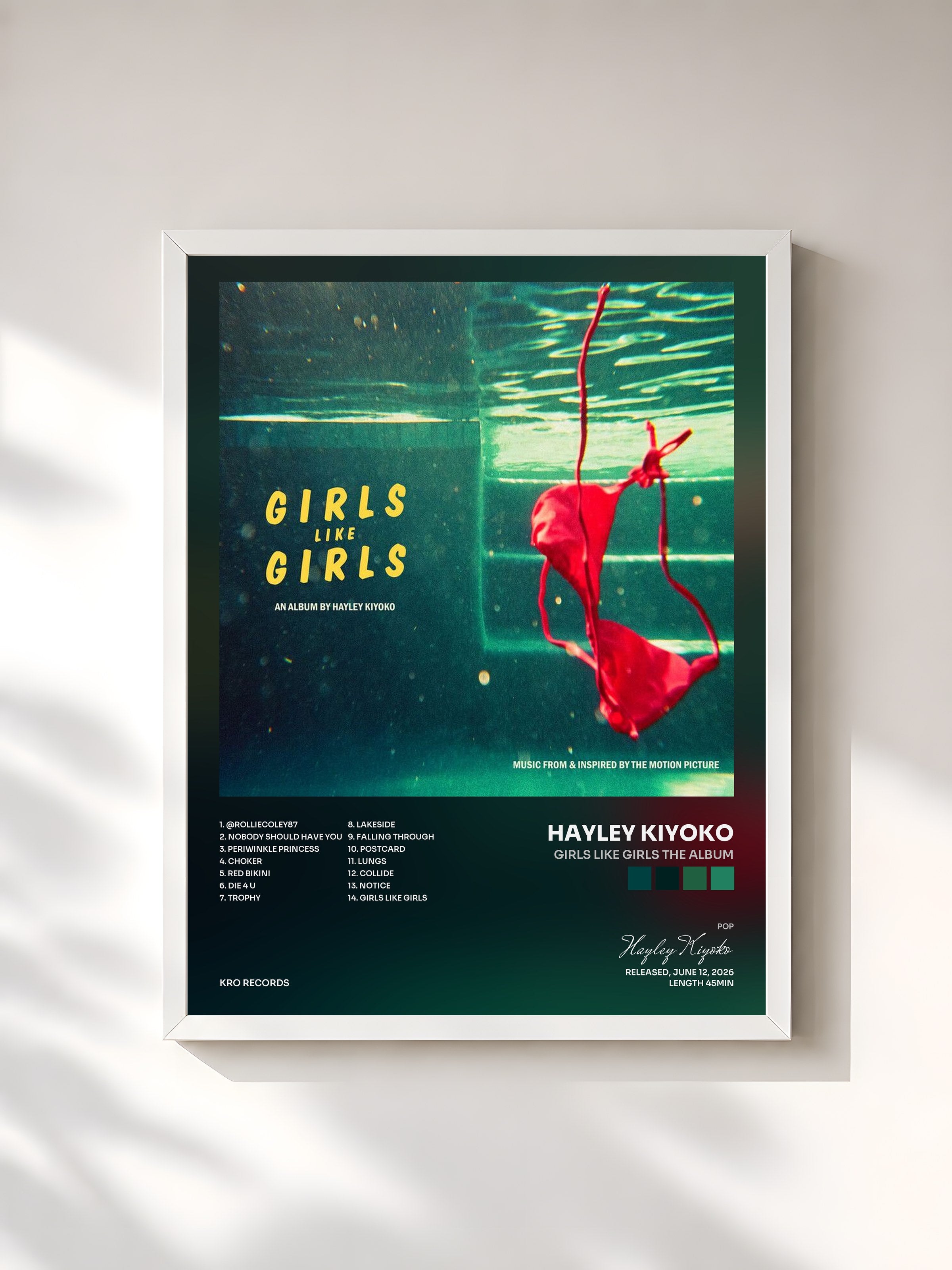 #blanc Tableau de l'album girls like girls the album de Hayley Kiyoko, cadre blanc, imprimé et encadré en France