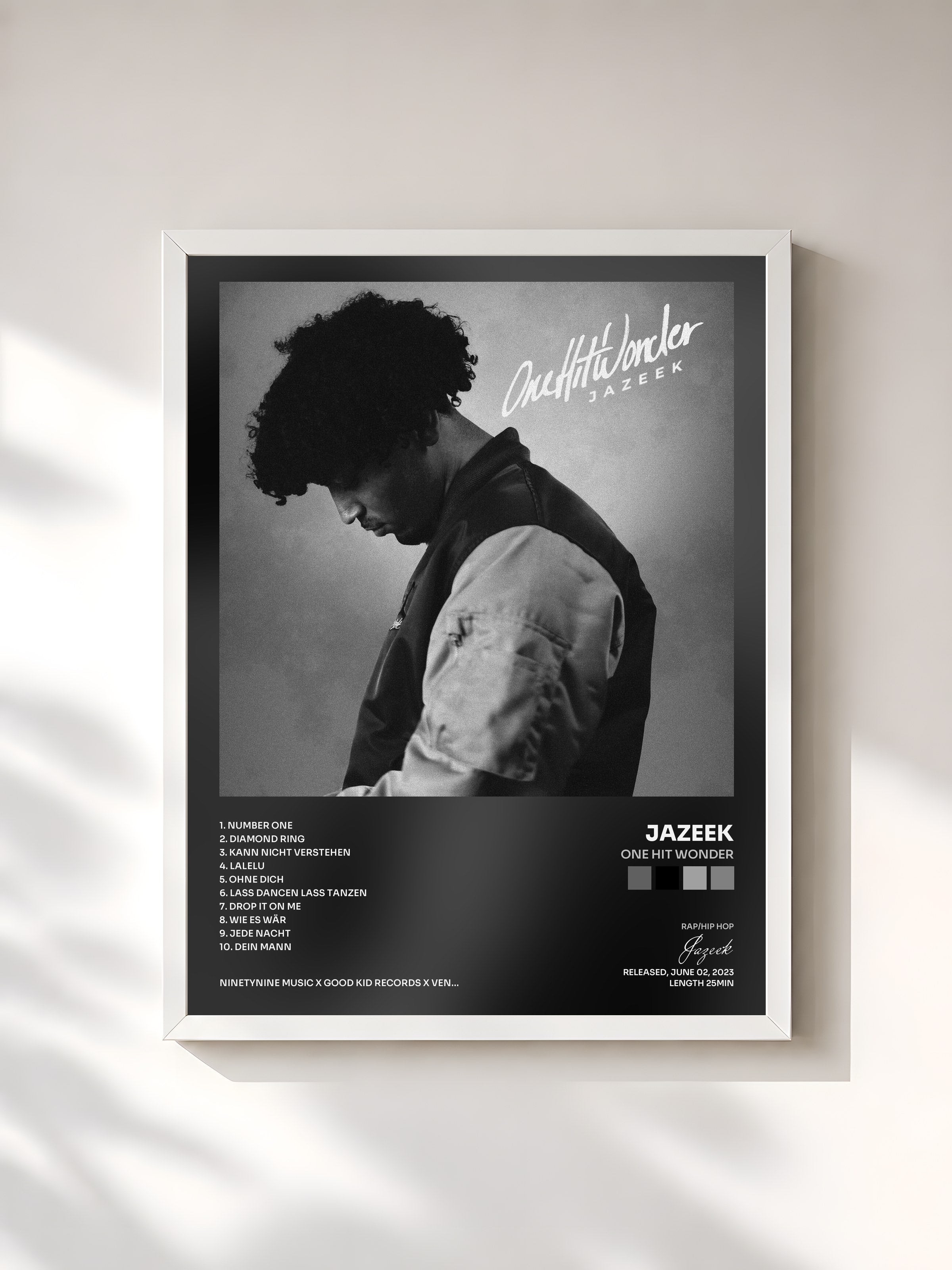 #blanc Tableau de l'album One Hit Wonder de Jazeek, cadre blanc, imprimé et encadré en France