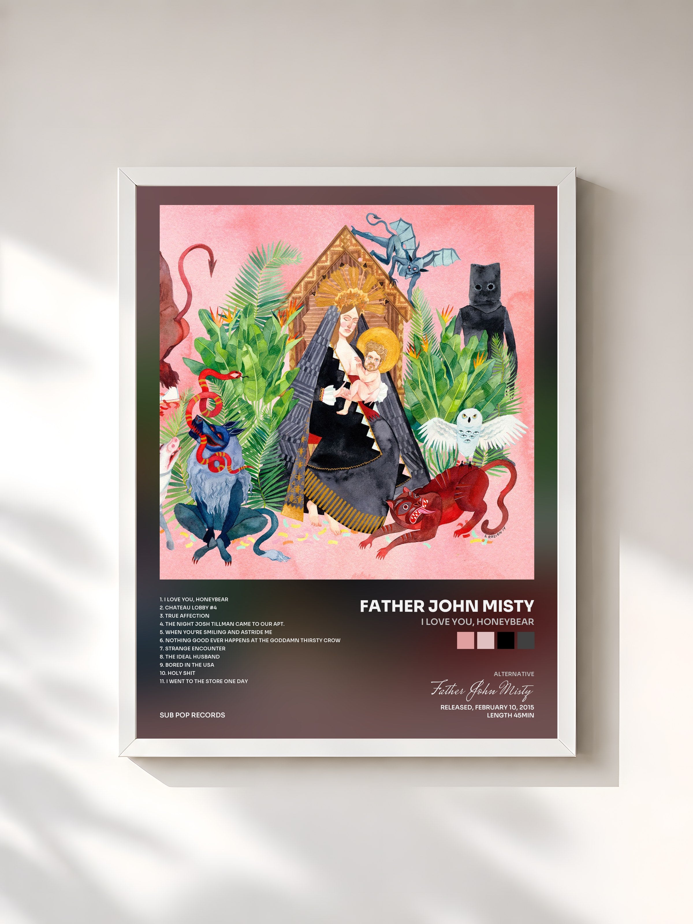 #blanc Tableau de l'album I Love You, Honeybear de Father John Misty, cadre blanc, imprimé et encadré en France