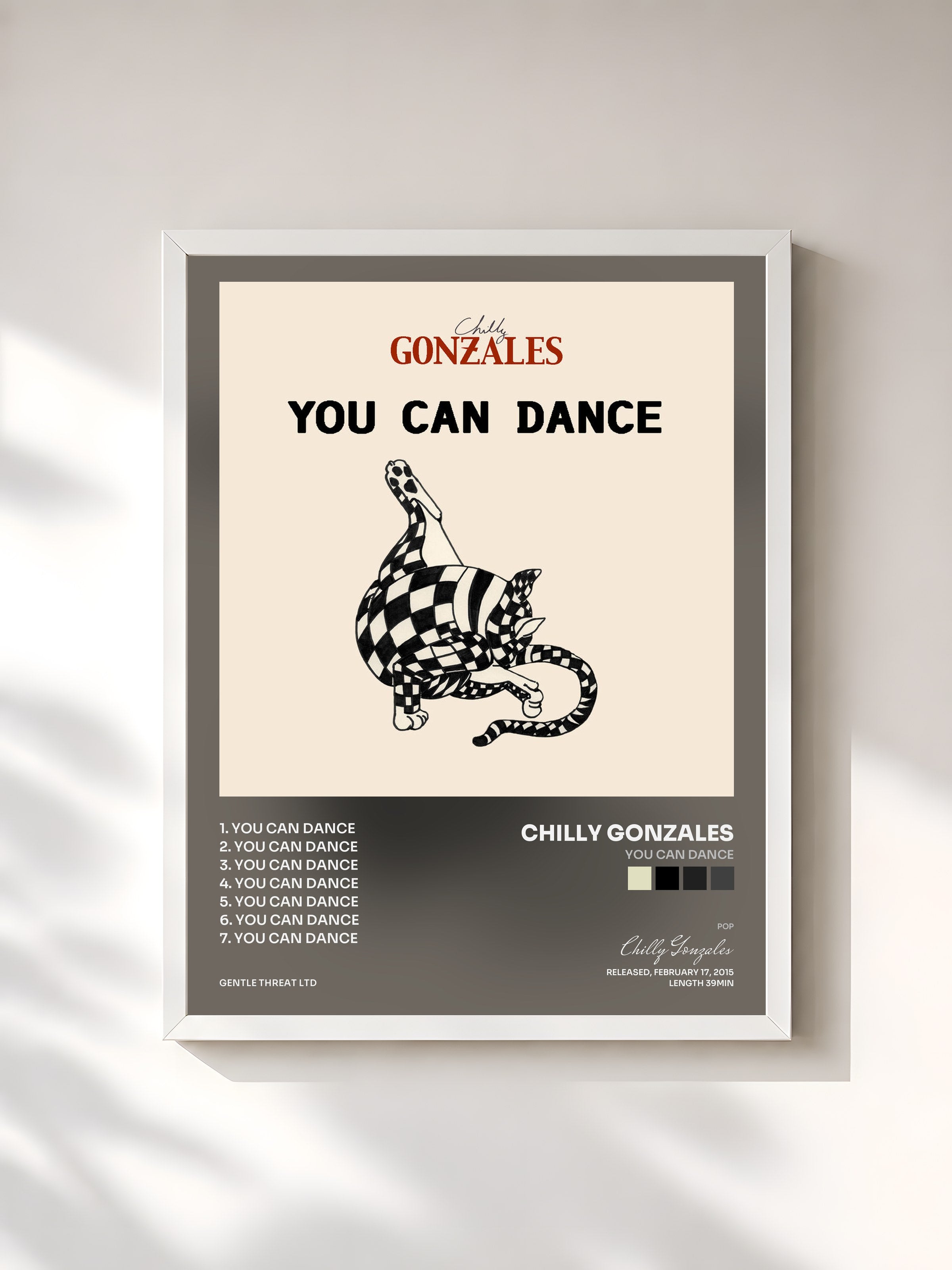 #blanc Tableau de l'album You Can Dance de Chilly Gonzales, cadre blanc, imprimé et encadré en France