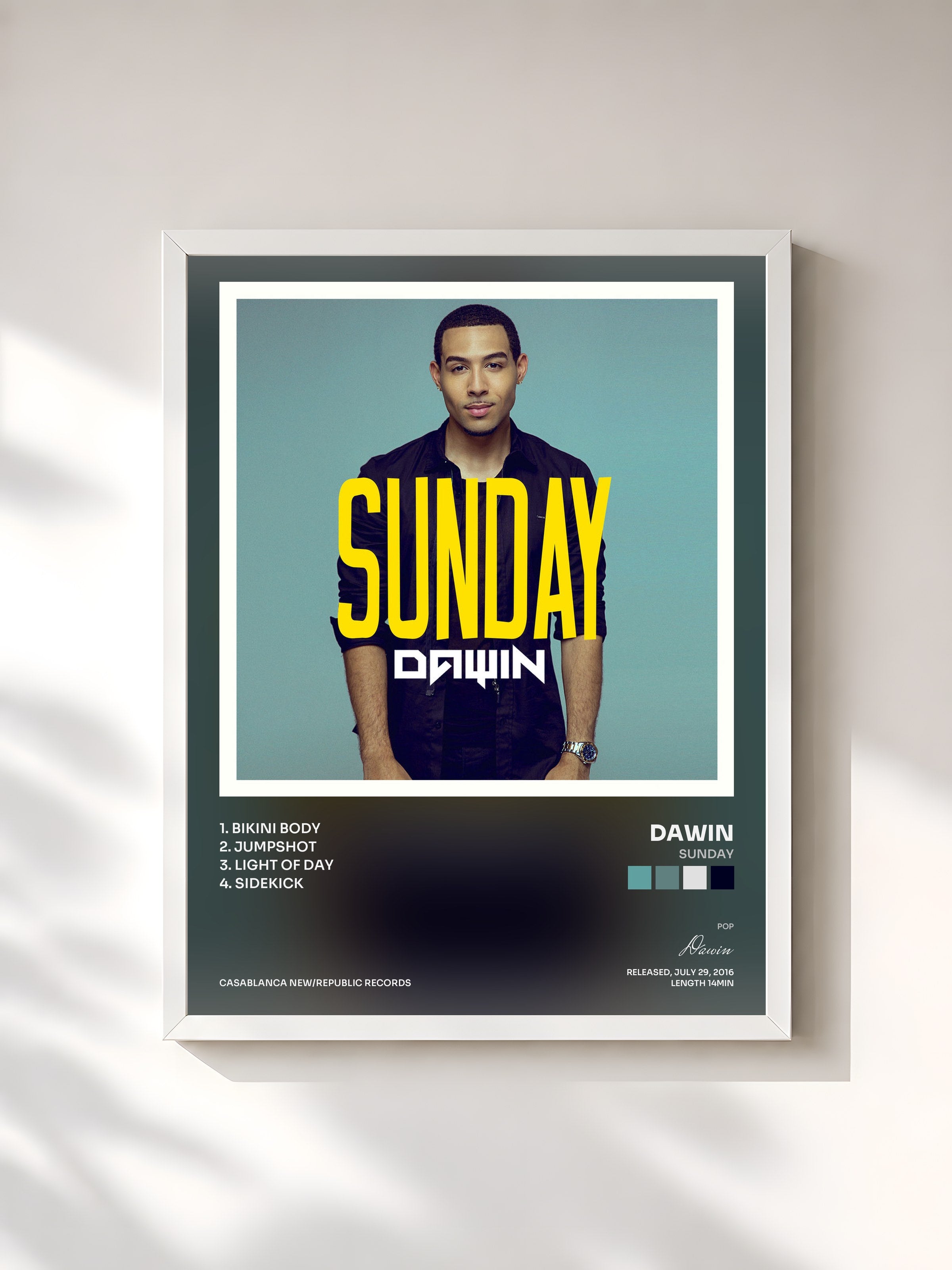 #blanc Tableau de l'album Sunday de Dawin, cadre blanc, imprimé et encadré en France