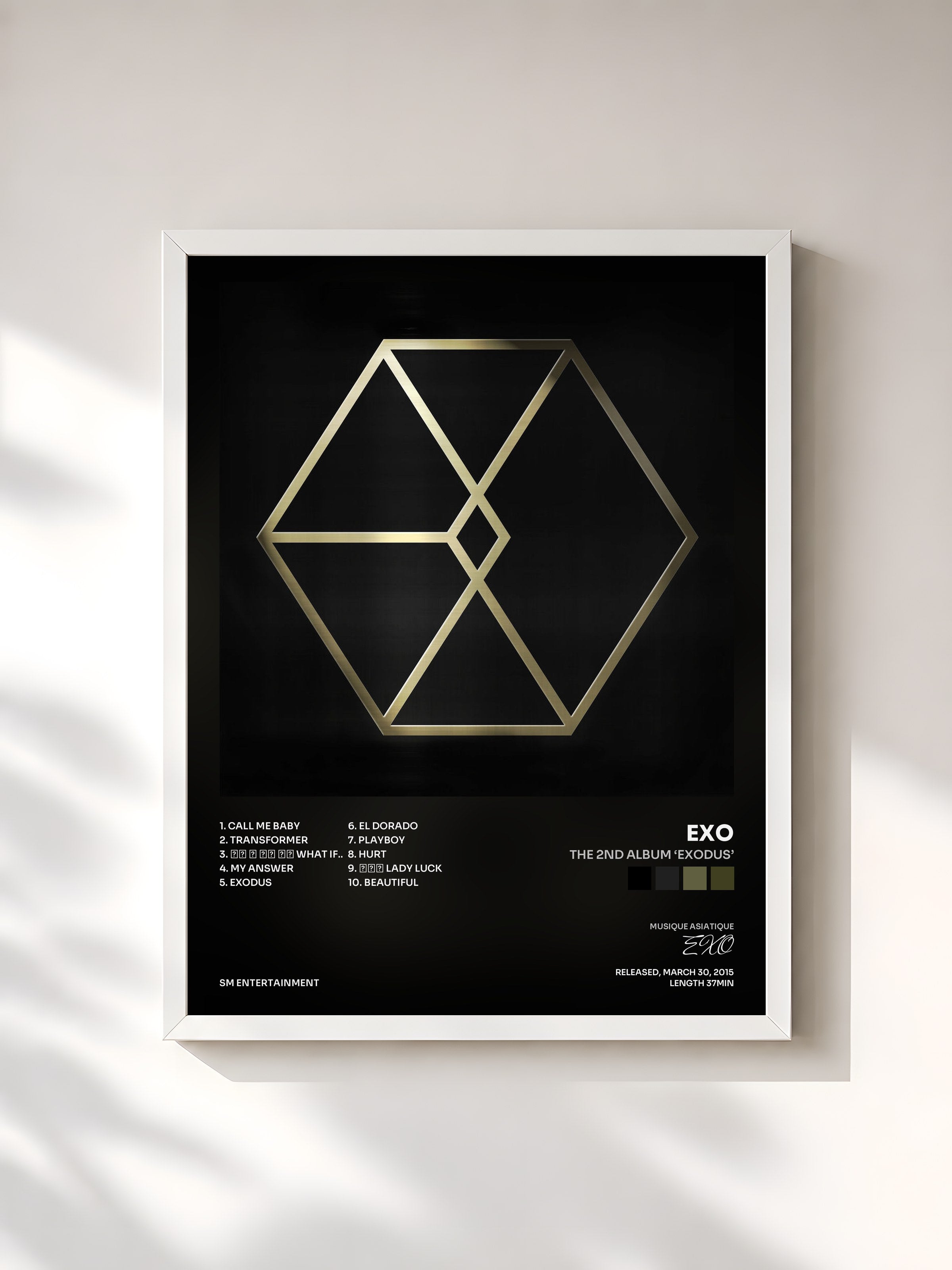 #blanc Tableau de l'album The 2nd Album ‘EXODUS’ de EXO, cadre blanc, imprimé et encadré en France