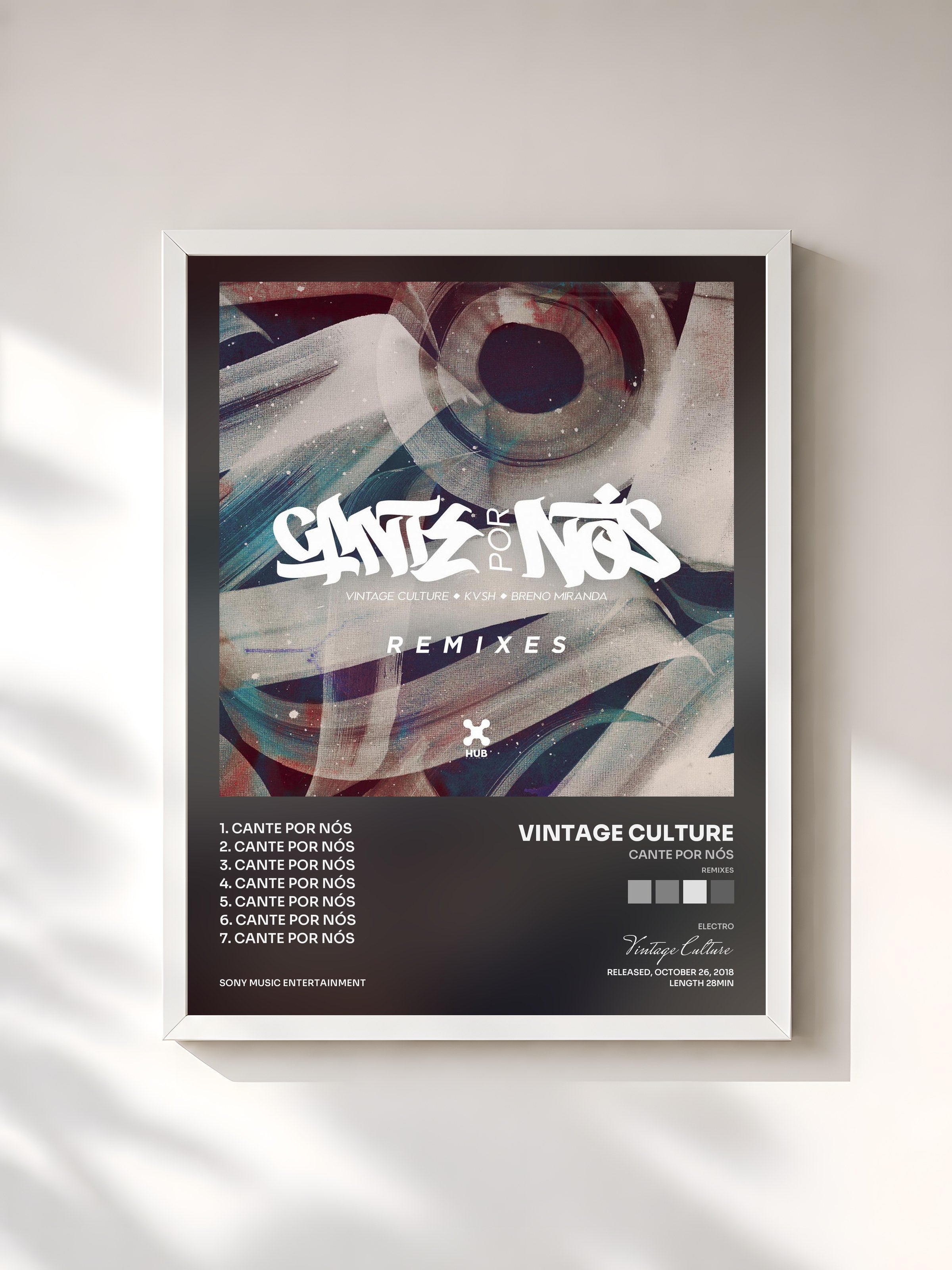 #blanc Tableau de l'album Cante por Nós (Remixes) de Vintage Culture, cadre blanc, imprimé et encadré en France