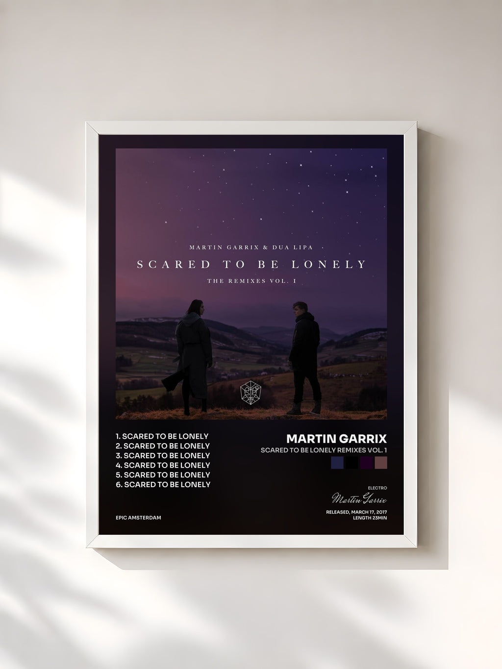 #blanc Tableau de l'album Scared To Be Lonely Remixes Vol. 1 de Martin Garrix, cadre blanc, imprimé et encadré en France
